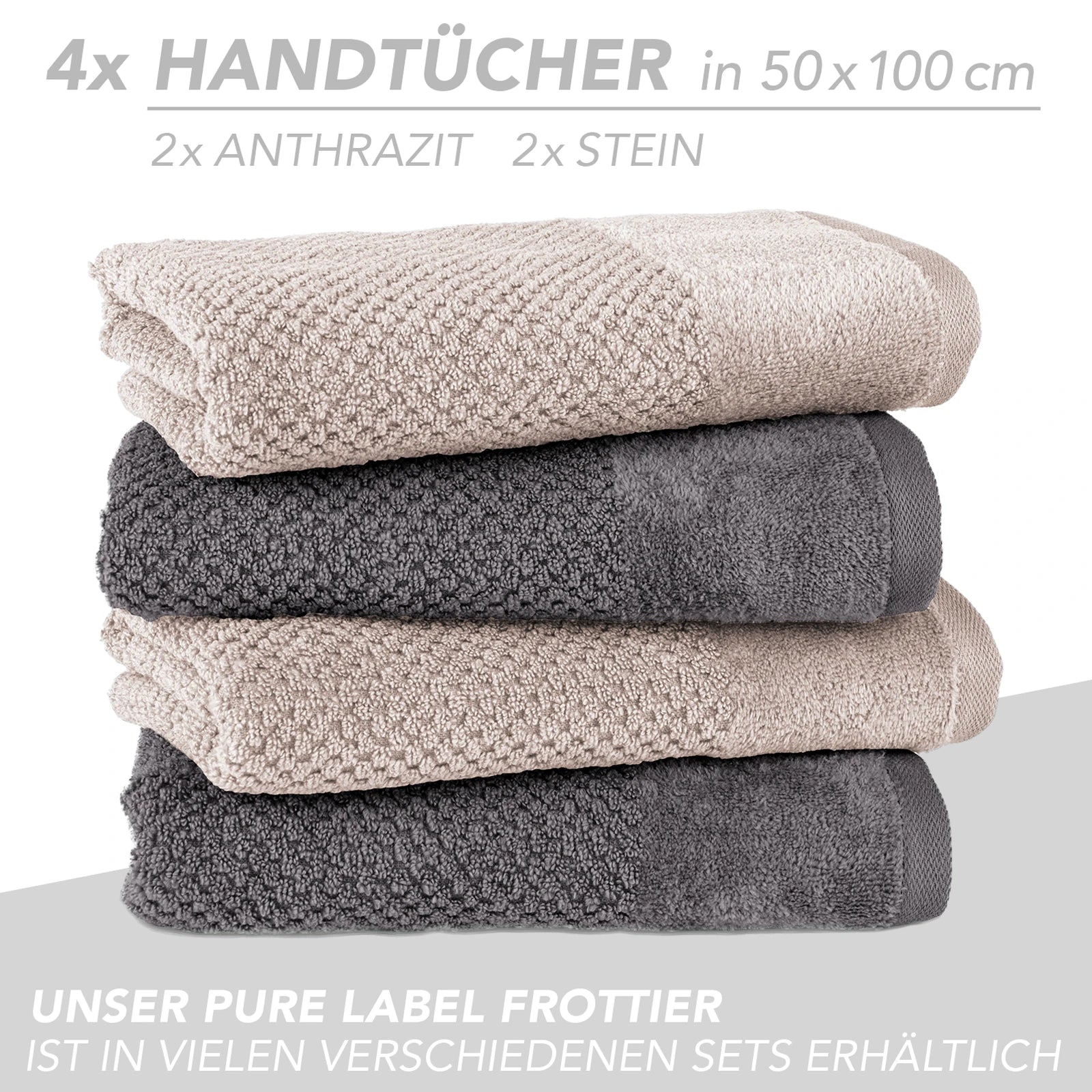 Handtuch Set "Popcorn" - Sableigrün / Stein / 2tlg. 2x70x140 cm Pure Label