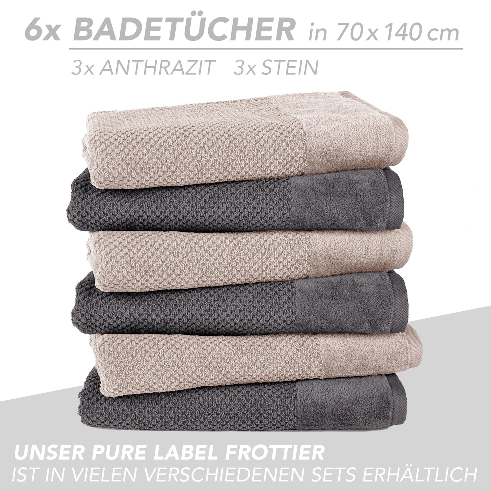 Handtuch Set "Popcorn" - Sableigrün / Stein / 2tlg. 2x70x140 cm Pure Label