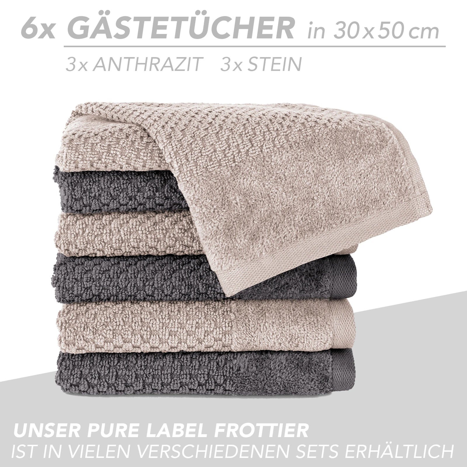 Handtuch Set "Popcorn" - Sableigrün / Stein / 2tlg. 2x70x140 cm Pure Label