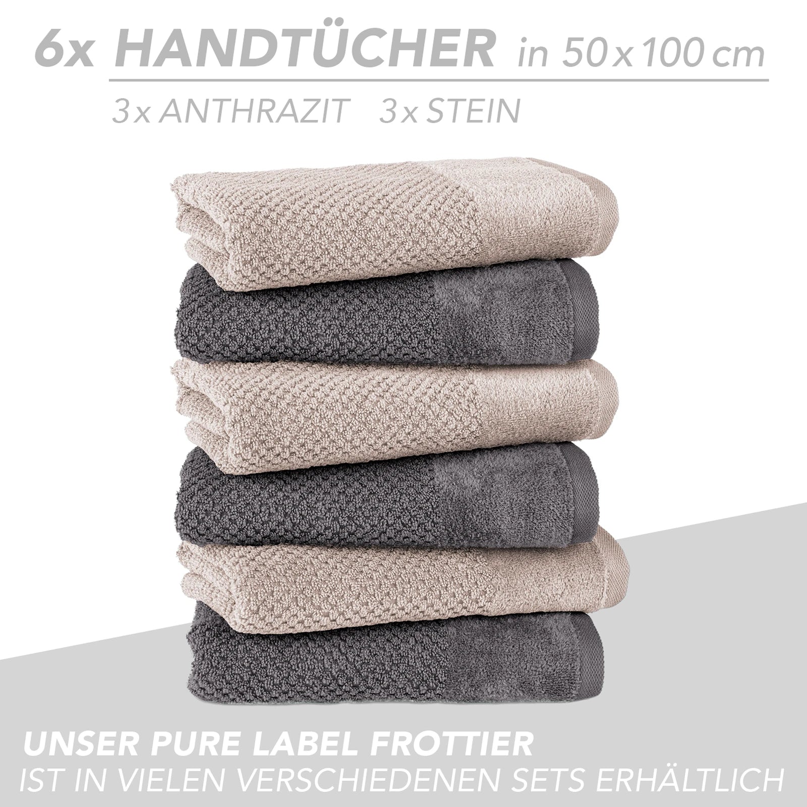 Handtuch Set "Popcorn" - Sableigrün / Stein / 2tlg. 2x70x140 cm Pure Label