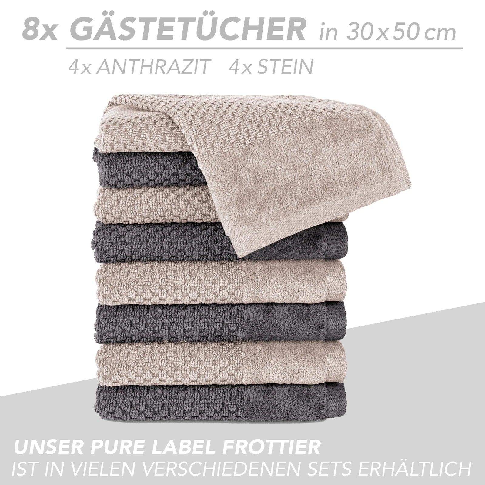 Handtuch Set "Popcorn" - Sableigrün / Stein / 2tlg. 2x70x140 cm Pure Label