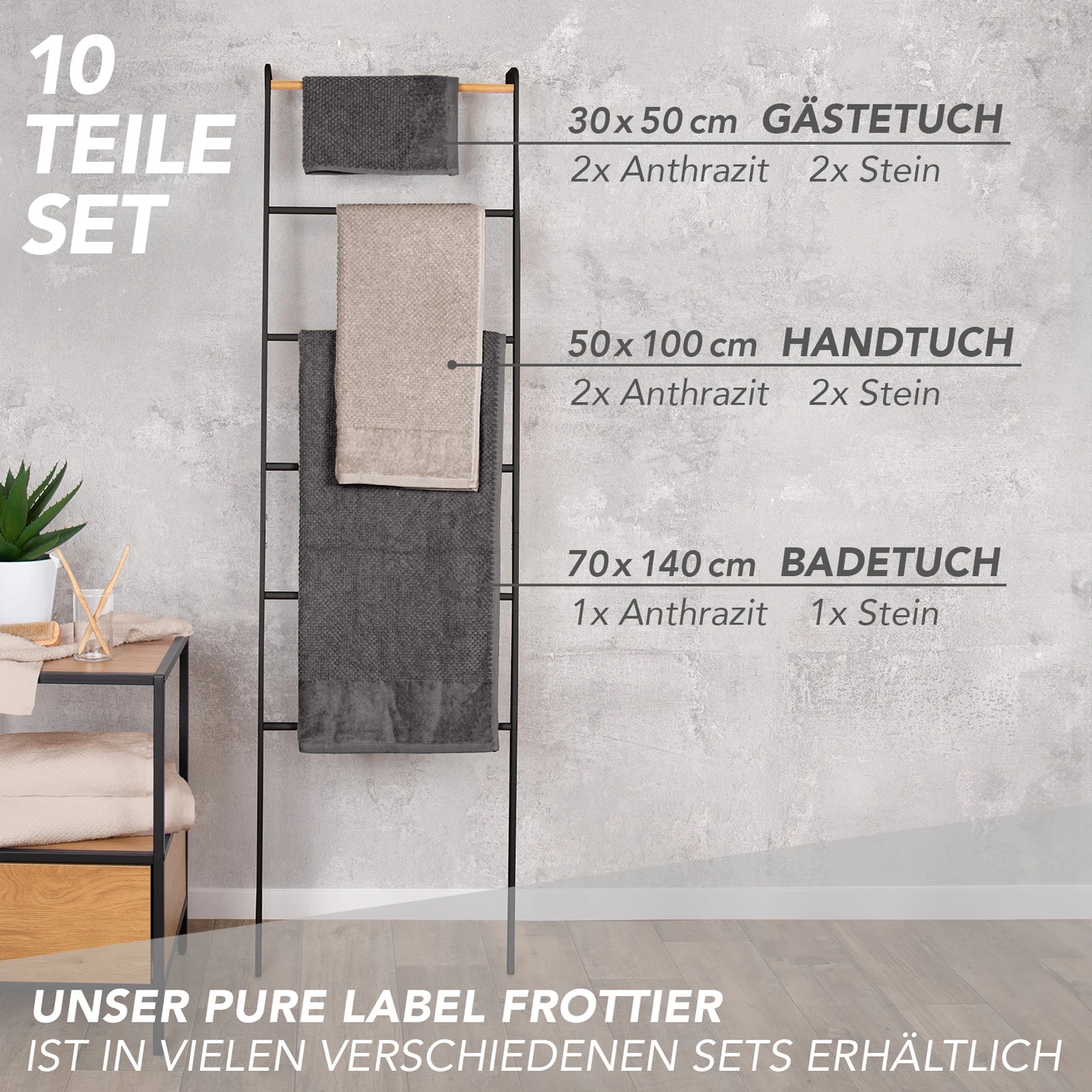 Handtuch Set "Popcorn" - Sableigrün / Stein / 2tlg. 2x70x140 cm Pure Label