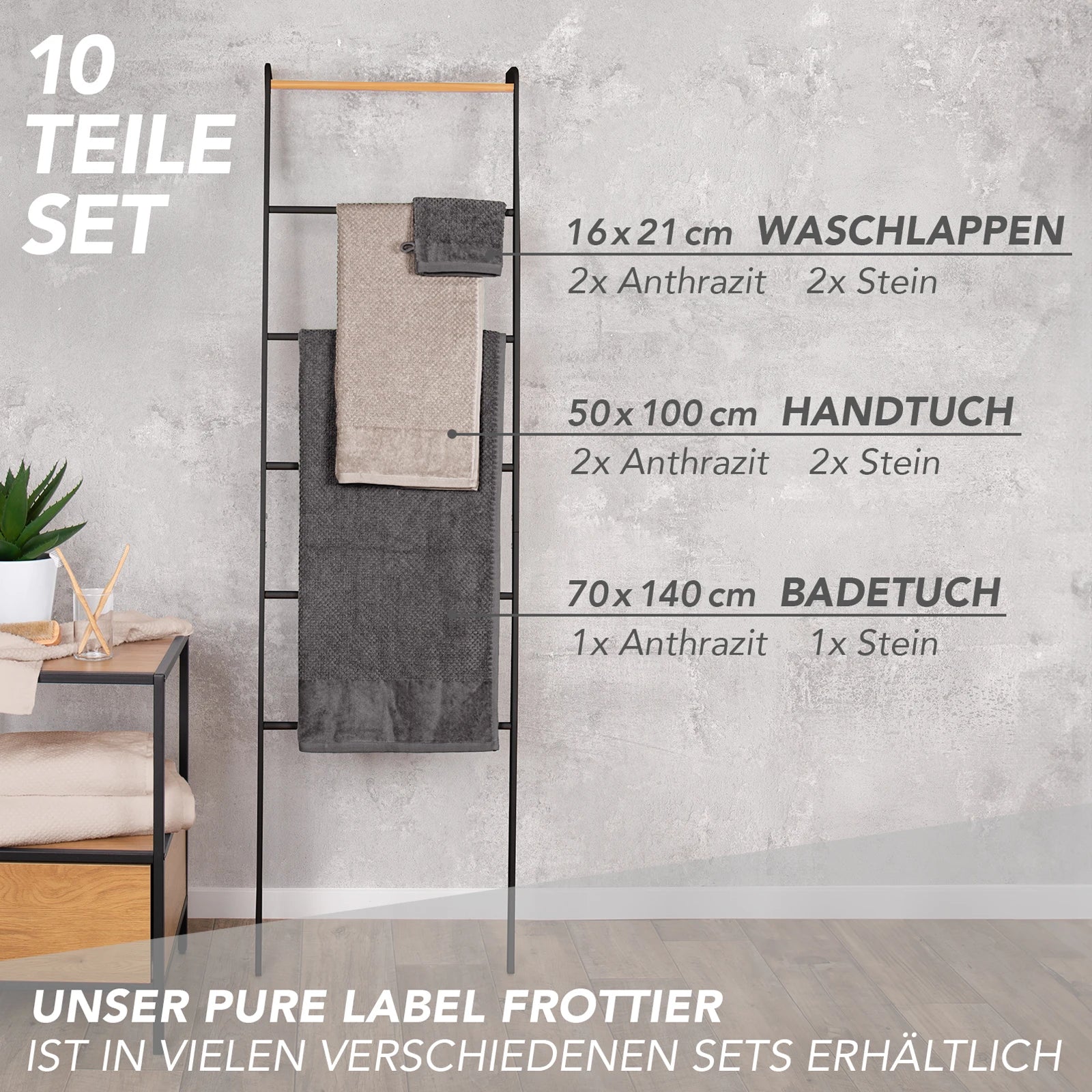 Handtuch Set "Popcorn" - Sableigrün / Stein / 2tlg. 2x70x140 cm Pure Label