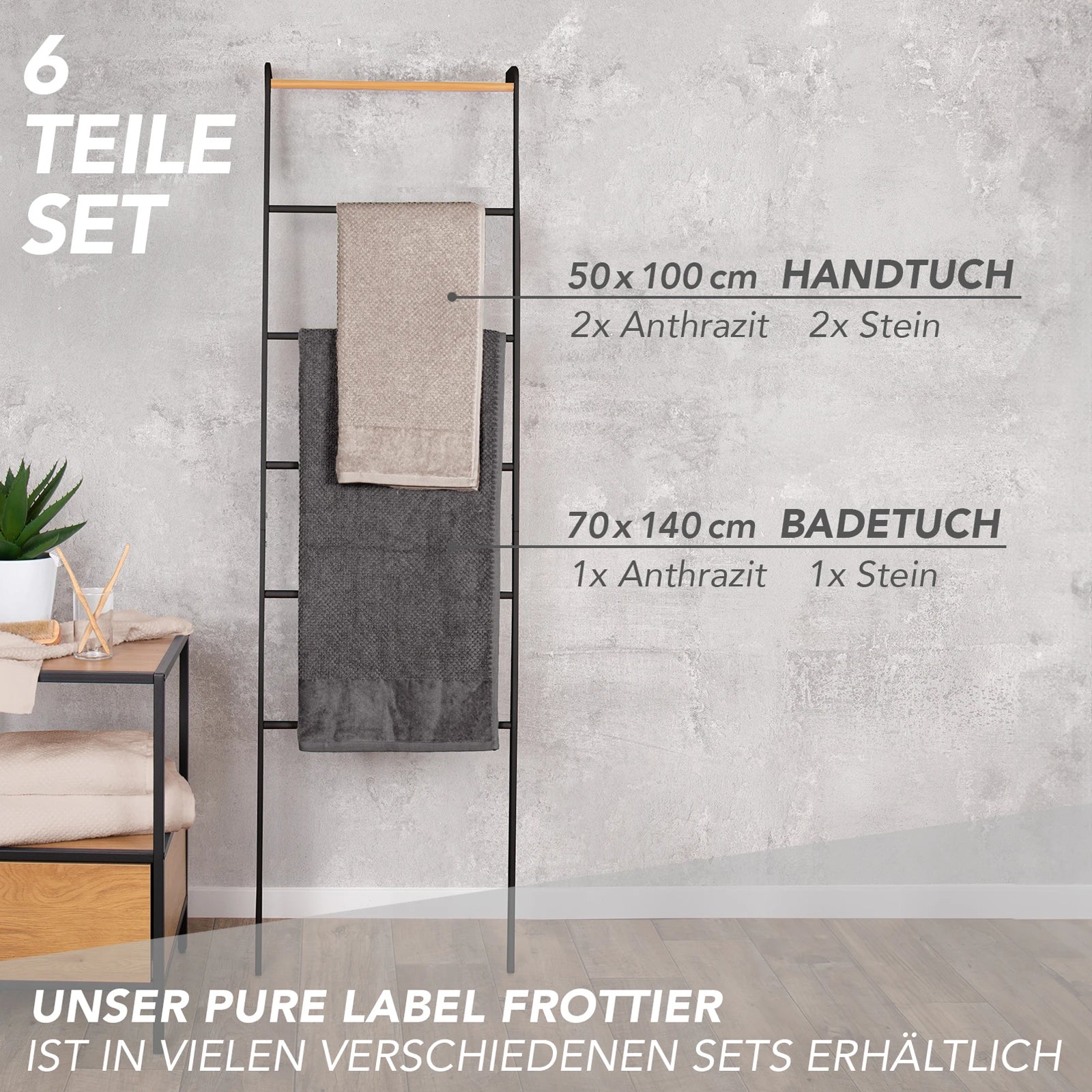 Handtuch Set "Popcorn" - Sableigrün / Stein / 2tlg. 2x70x140 cm Pure Label