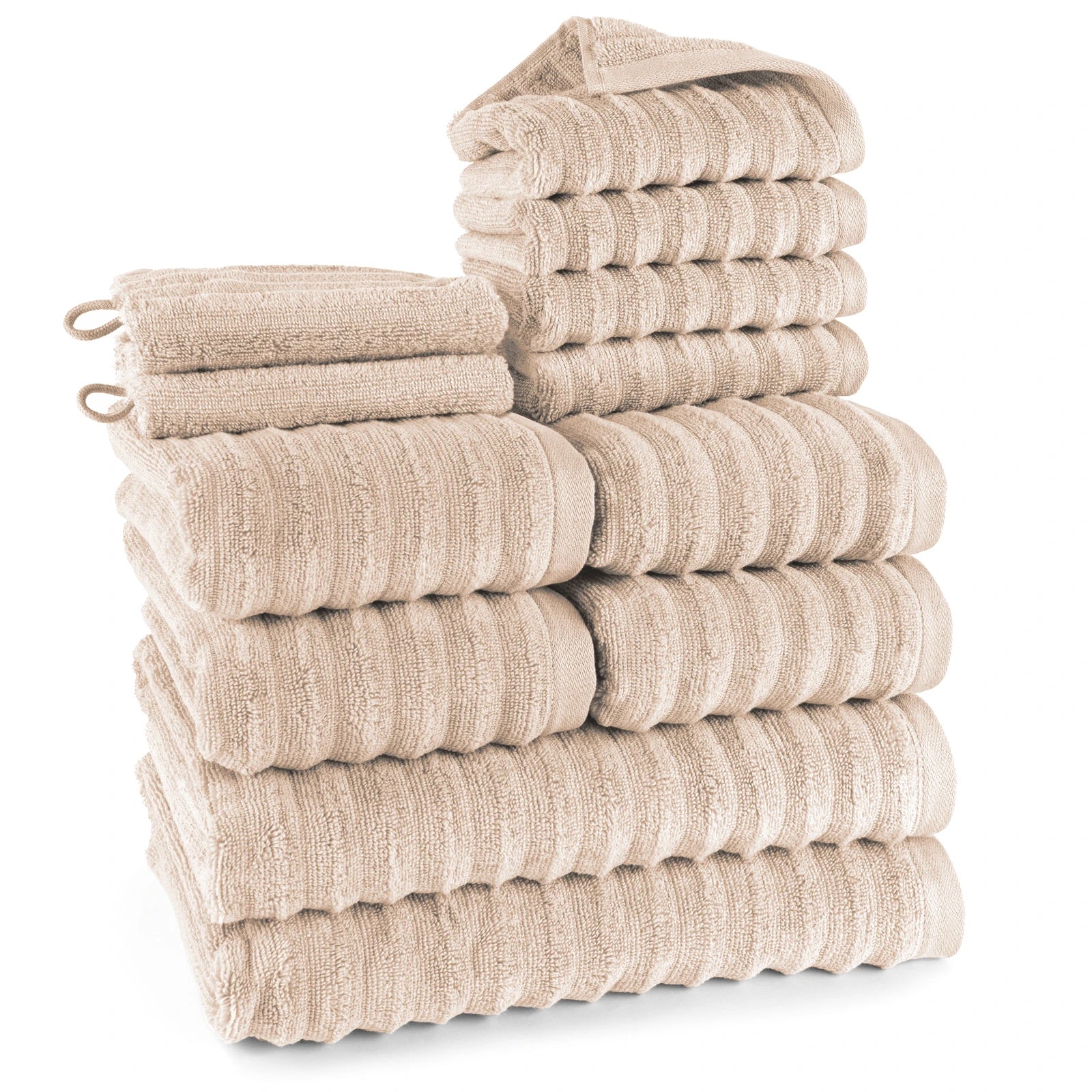 Handtuch Sets "Waves" - Beige / 2x16x21 + 4x30x50 + 4x50x100 + 2x70x140 cm Pure Label