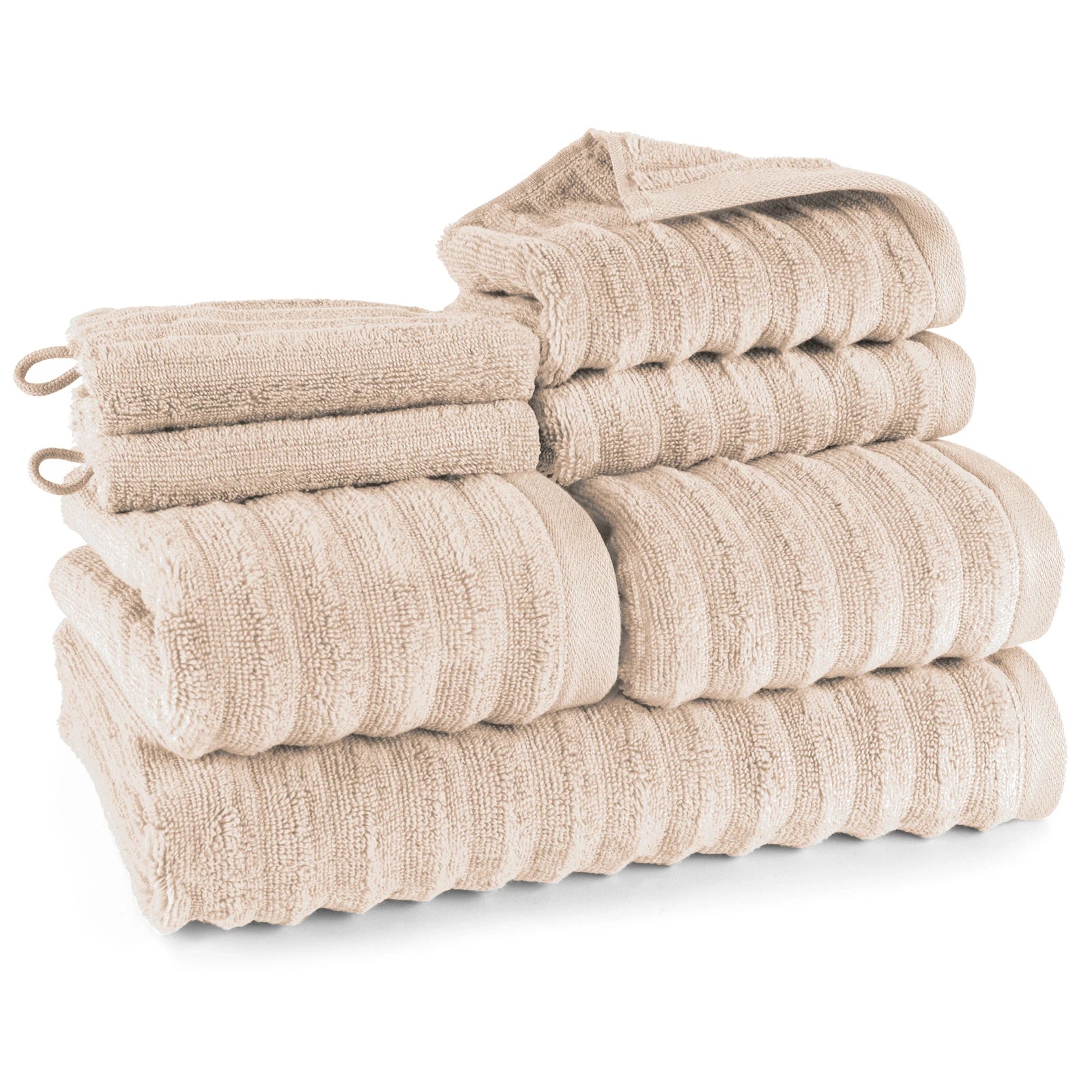 Handtuch Sets "Waves" - Beige / 2x16x21 + 2x30x50 + 2x50x100 + 70x140 cm Pure Label