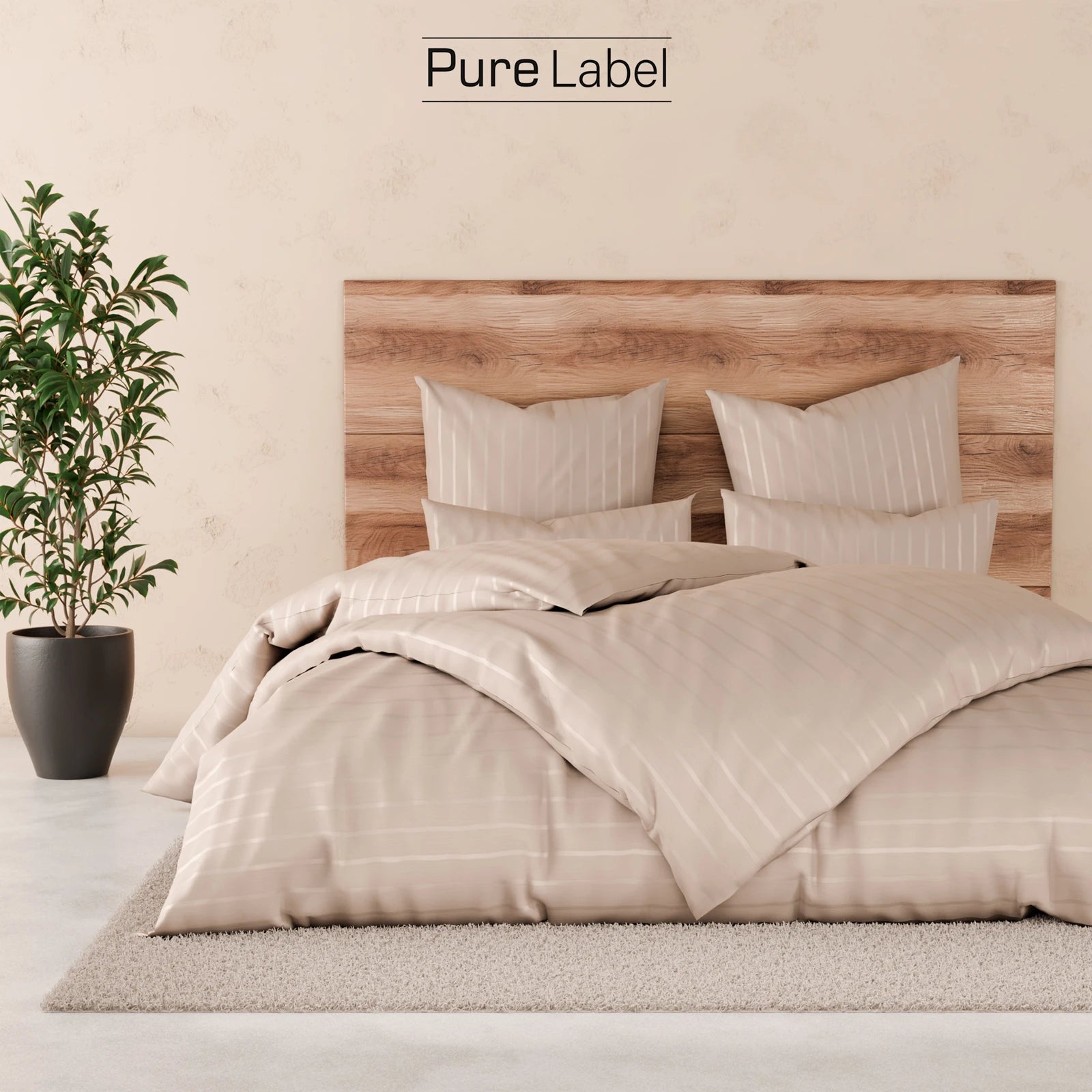 Bettwäsche Mako Satin mit Streifen - Beige - 155x220 + 80x80cm
