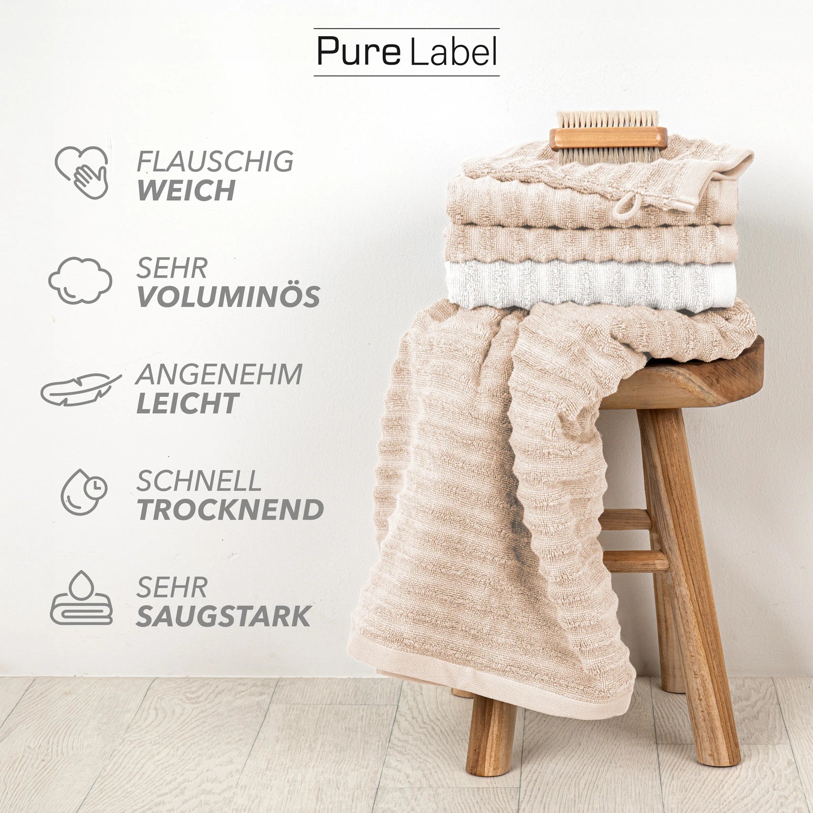 Handtuch Sets "Waves" - Anthrazit / 4x30x50 + 4x50x100 + 2x70x140 cm Pure Label