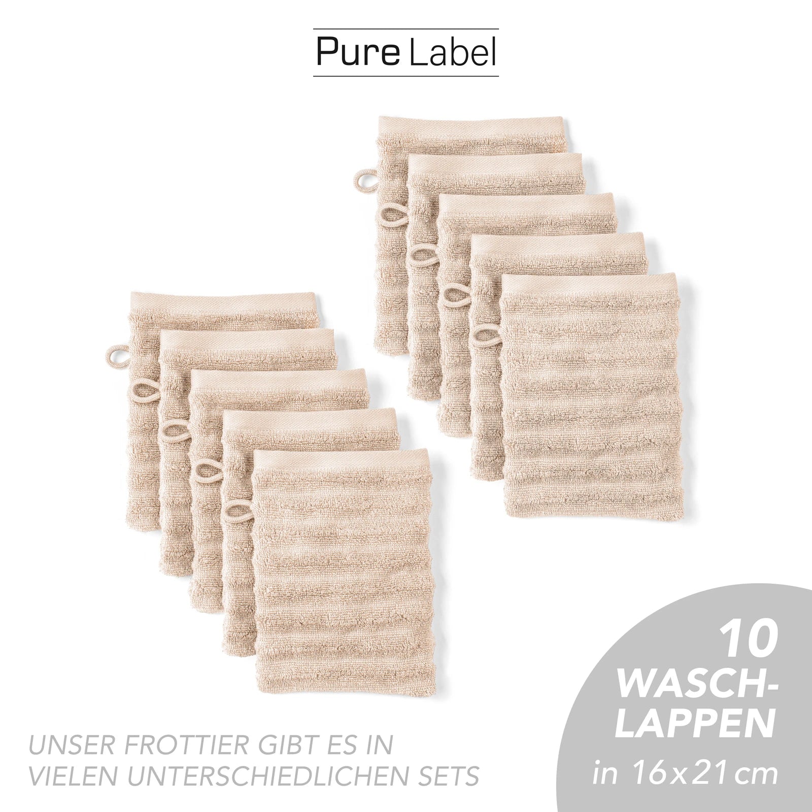 Waschlappen "Waves" - Anthrazit / 4x 16x21cm Pure Label