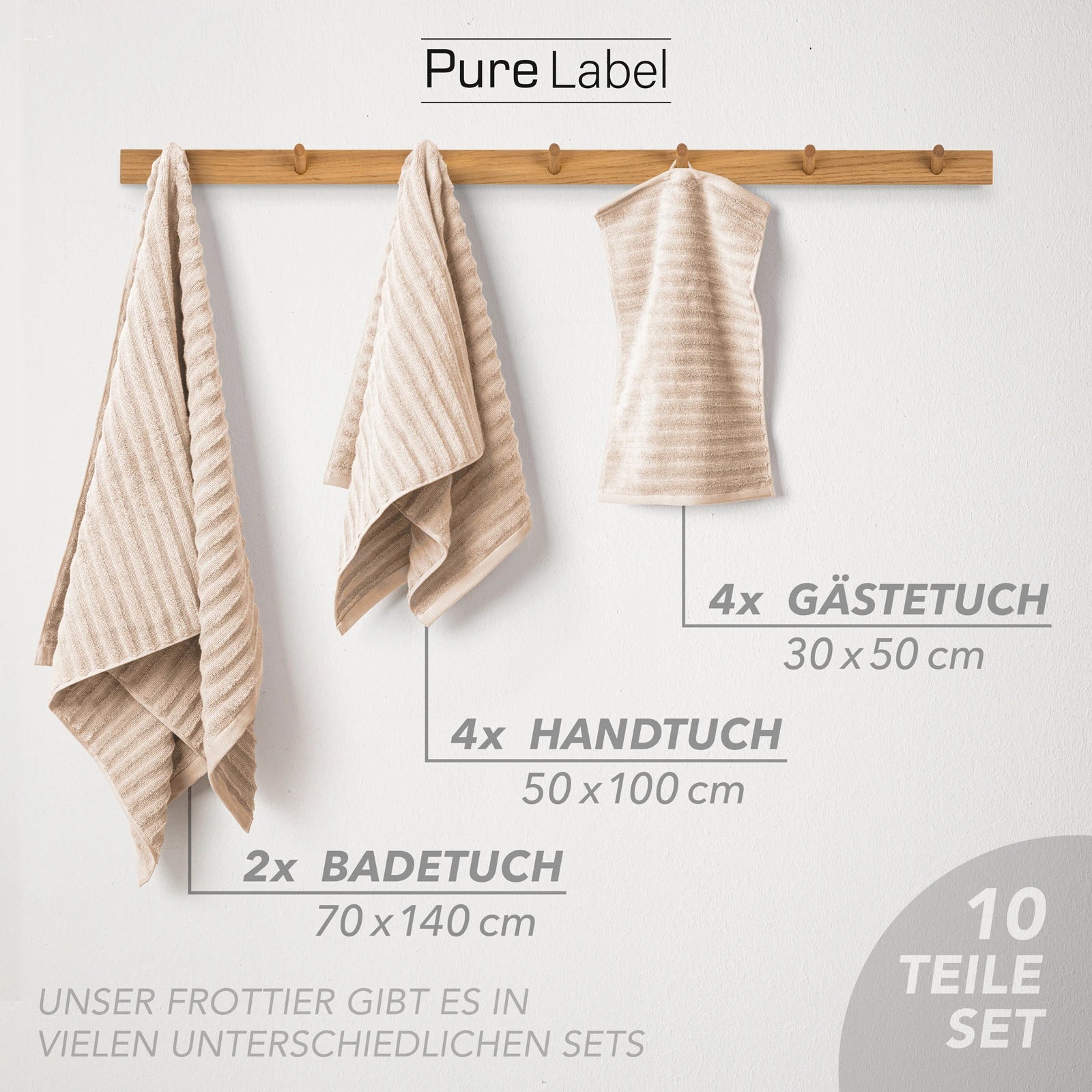 Handtuch Sets "Waves" - Anthrazit / 4x30x50 + 4x50x100 + 2x70x140 cm Pure Label