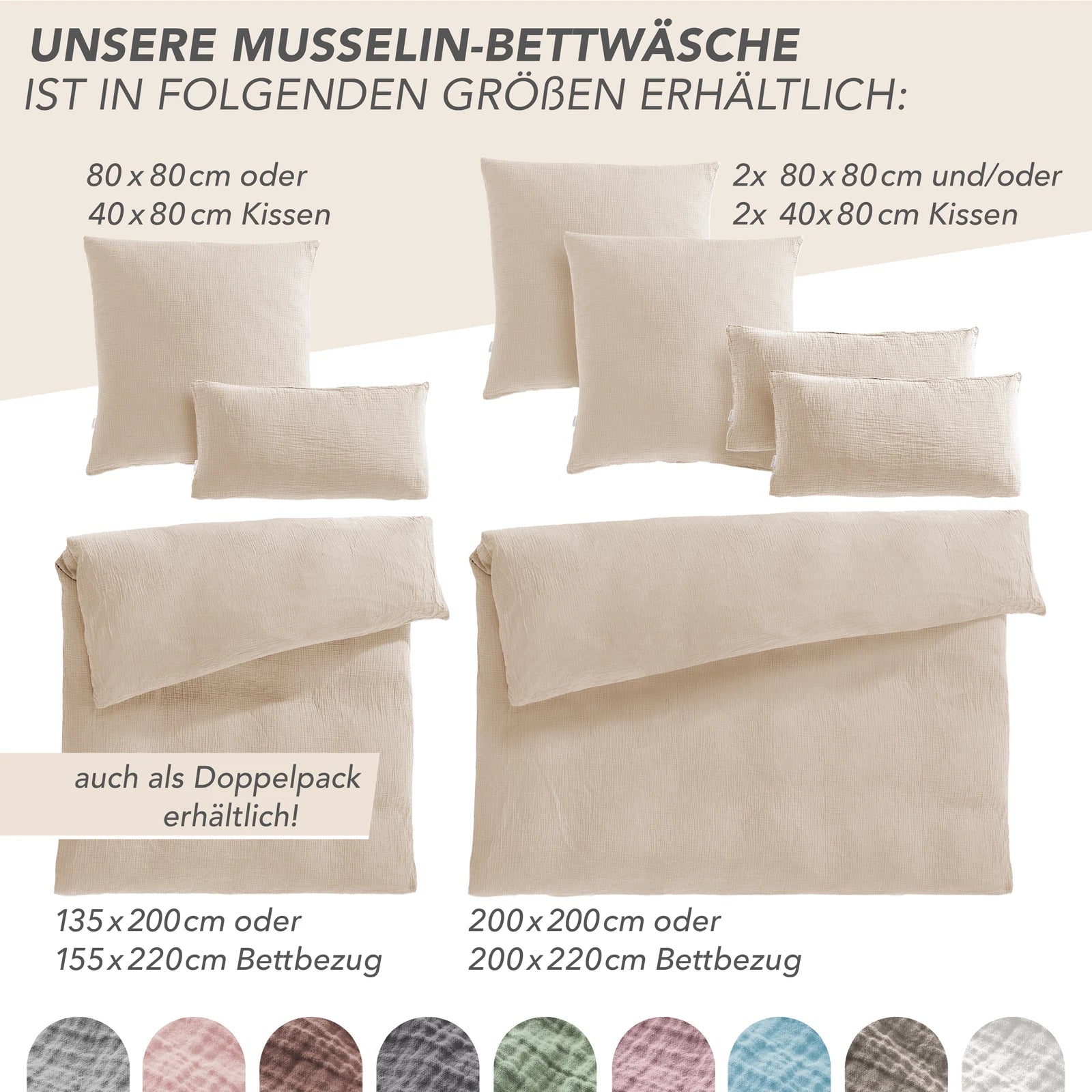 Musselin Kopfkissenbezug - Beige - 40x80 cm