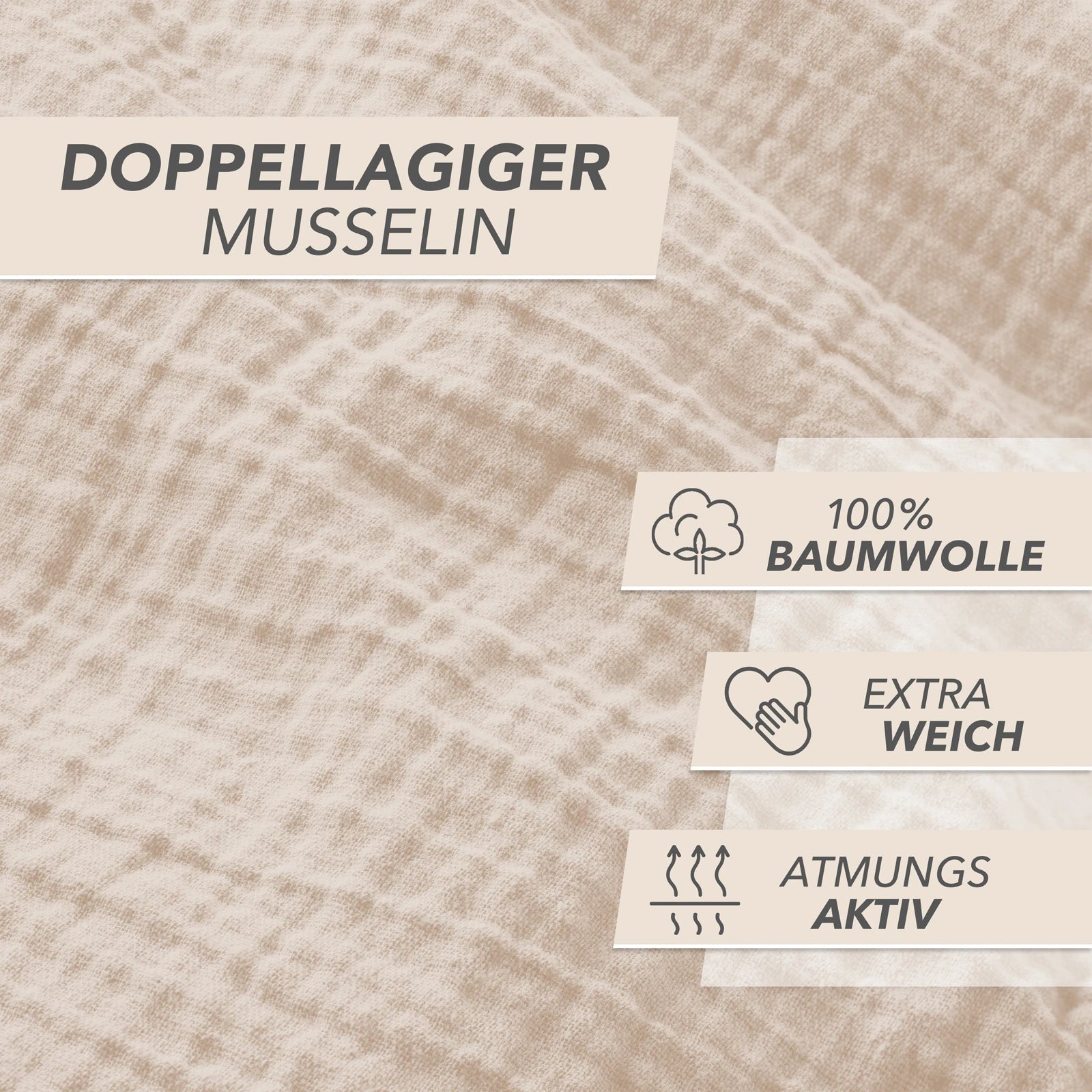 Musselin Kopfkissenbezug - Beige - 40x80 cm