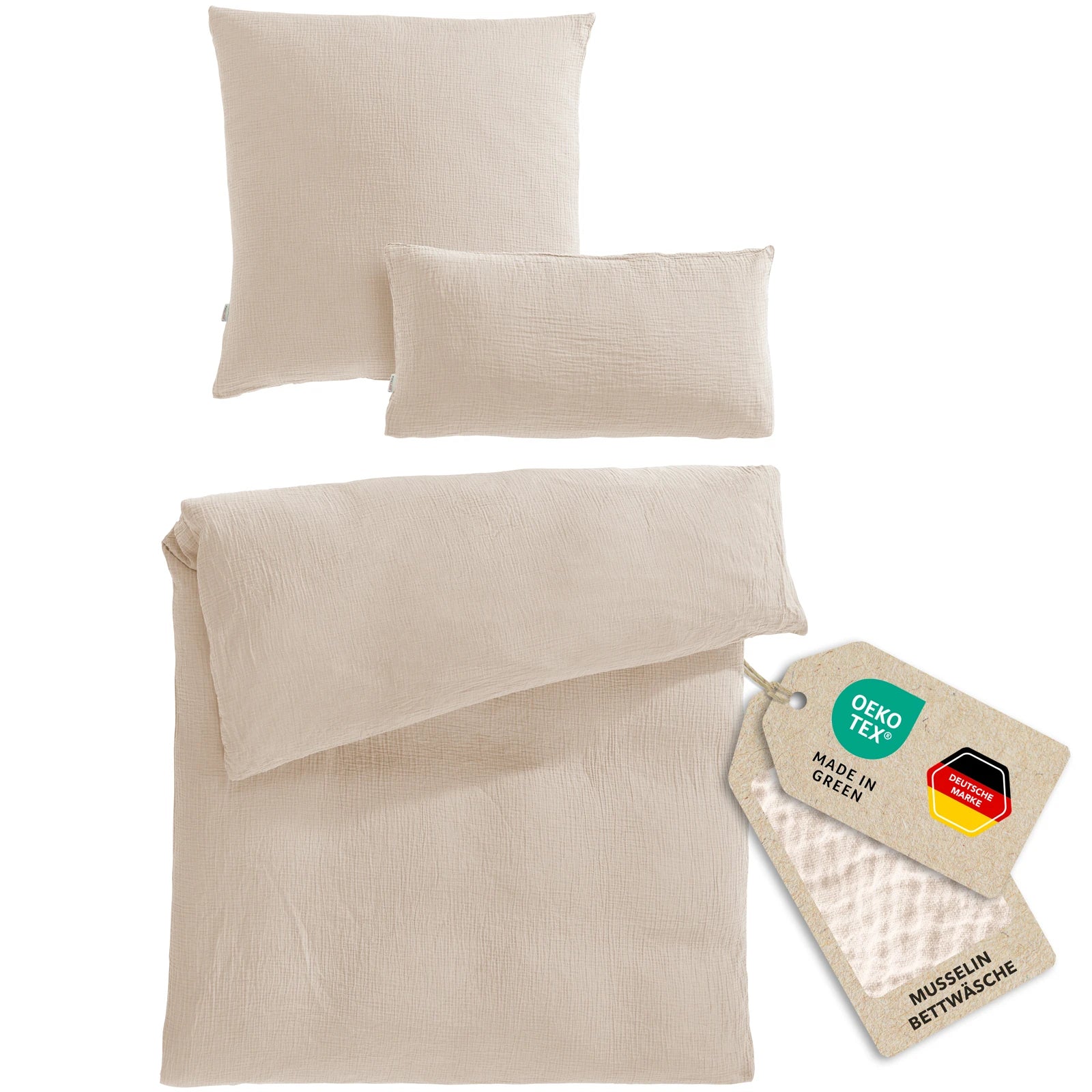 Musselin Bettwäsche Einzelbettwäsche - Beige - 135x200 + 80x80 + 40x80 cm