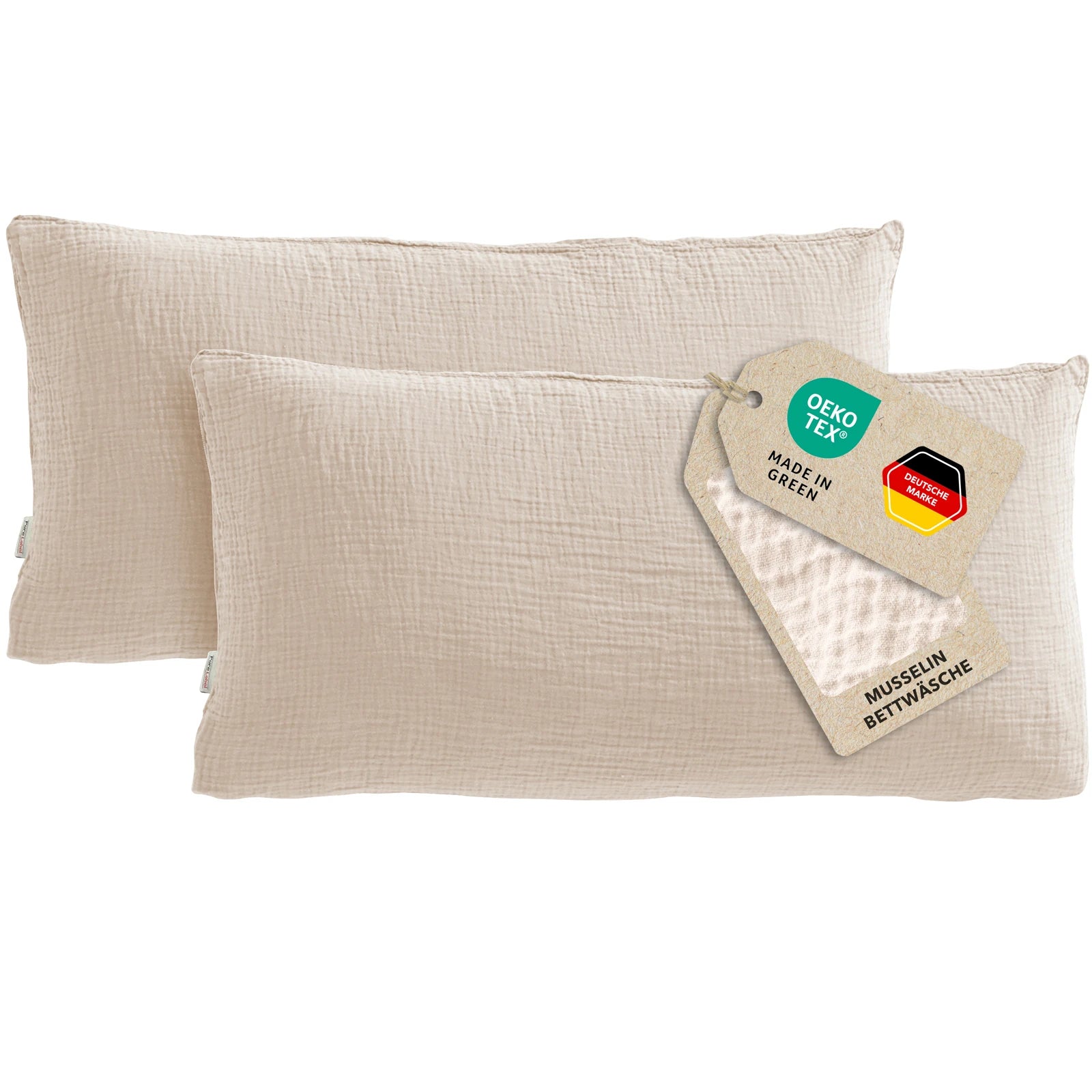 Musselin Kopfkissenbezug - Beige - 40x80 cm