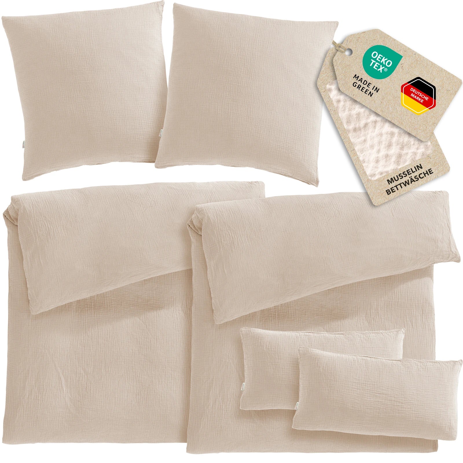 Musselin Bettwäsche Sets - Beige - 2x135x200 + 2x80x80 cm