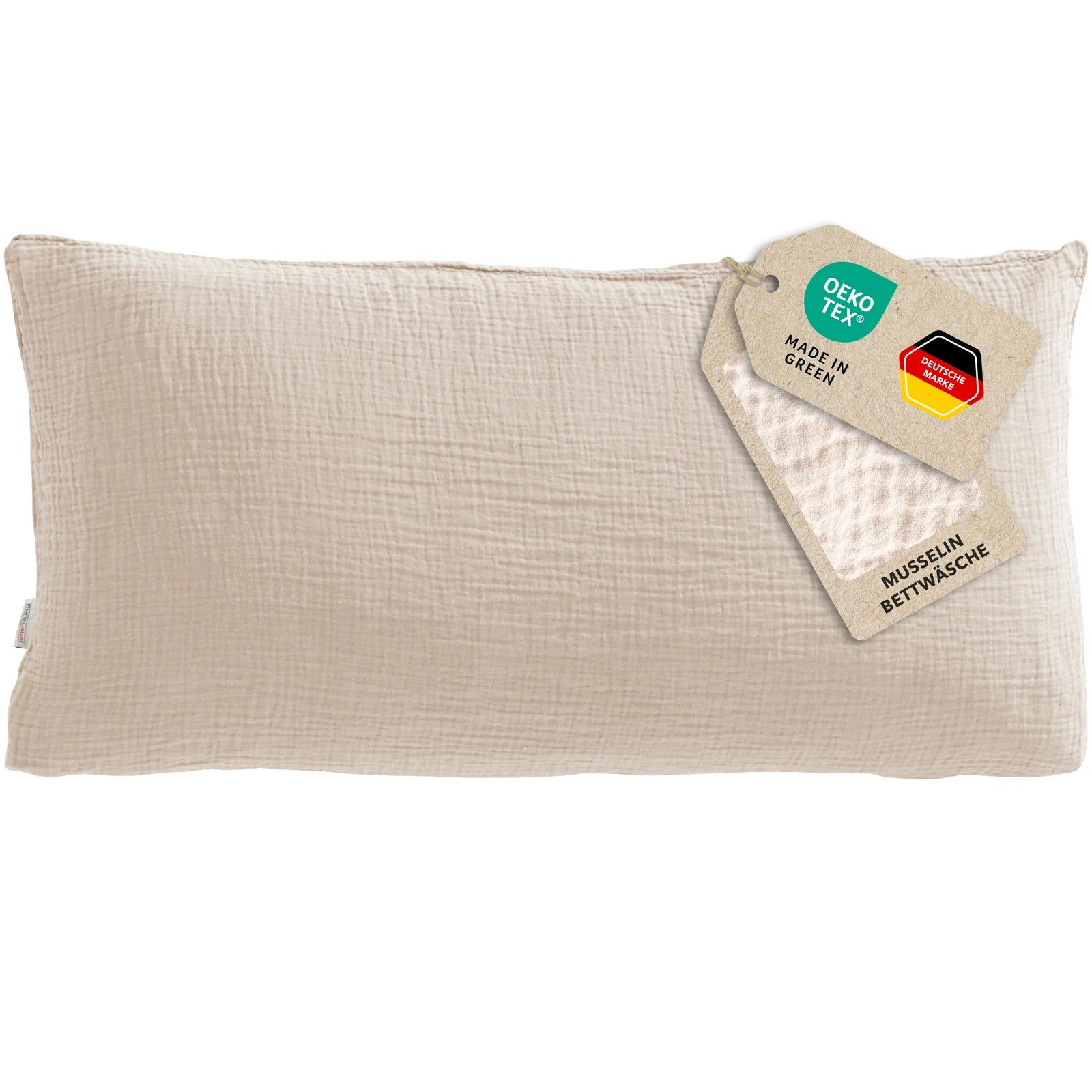 Musselin Kopfkissenbezug - Beige - 2x40x80 cm