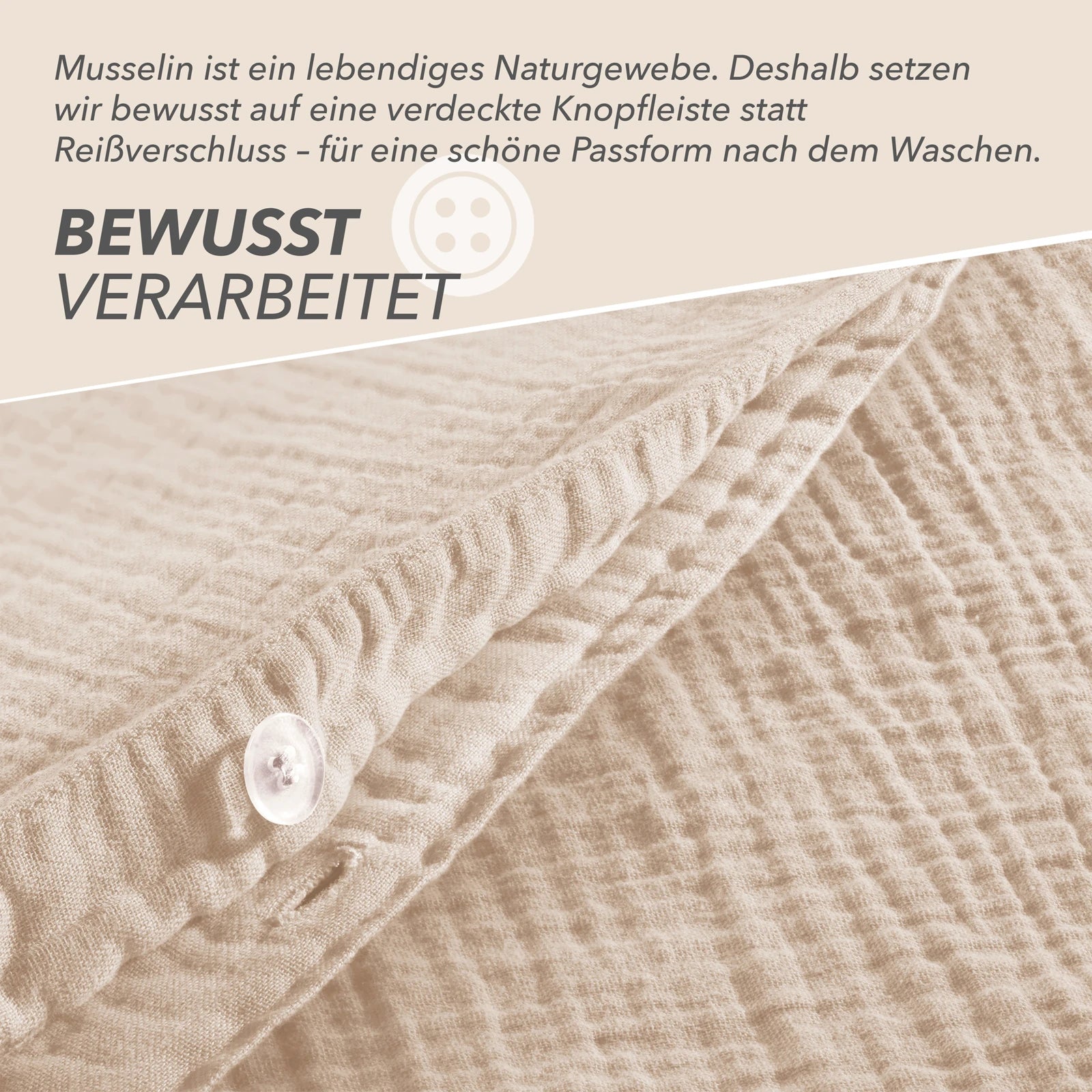 Musselin Bettwäsche Sets - Beige - 2x155x220 + 2x40x80 cm