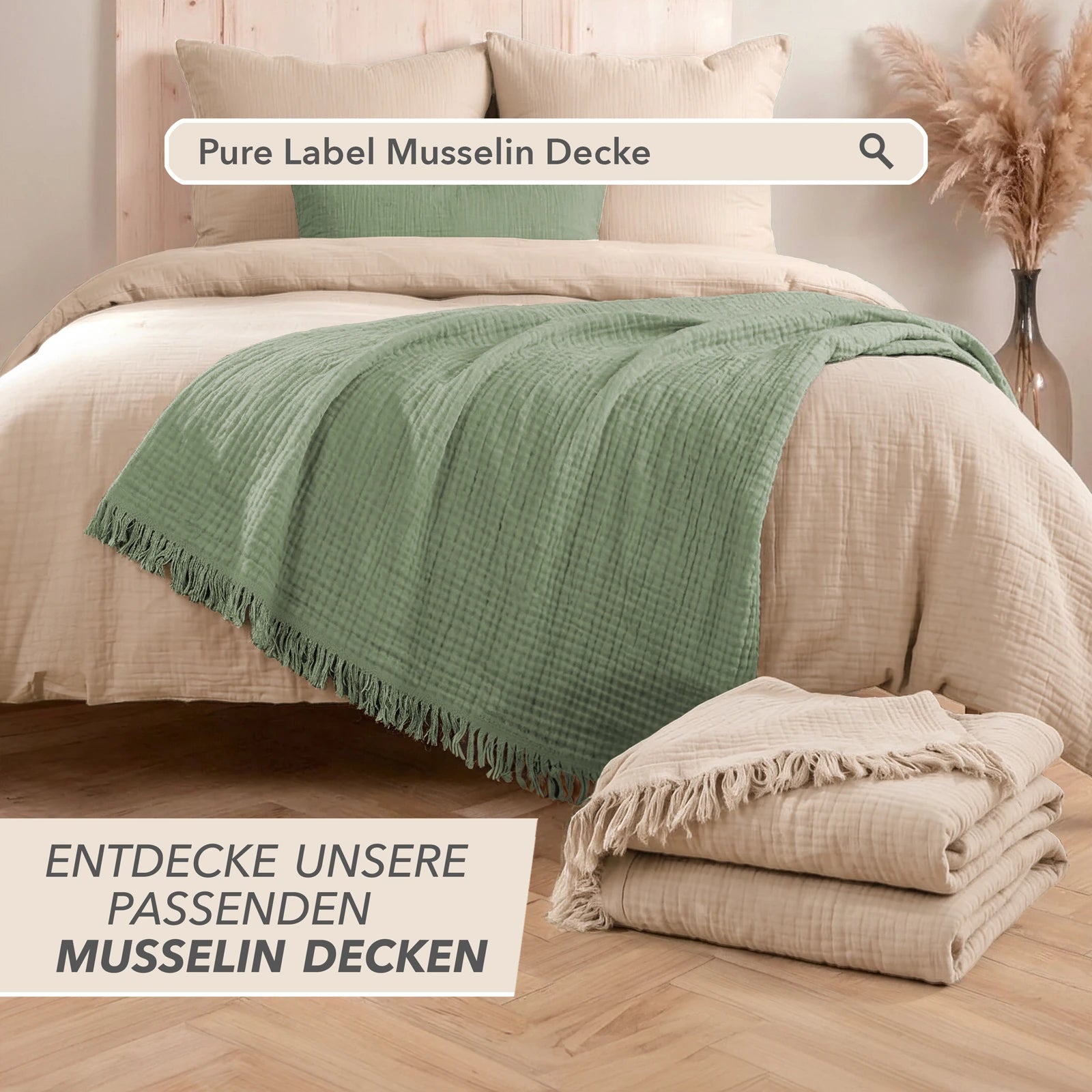Musselin Bettwäsche Sets - Beige - 2x155x220 + 2x40x80 cm