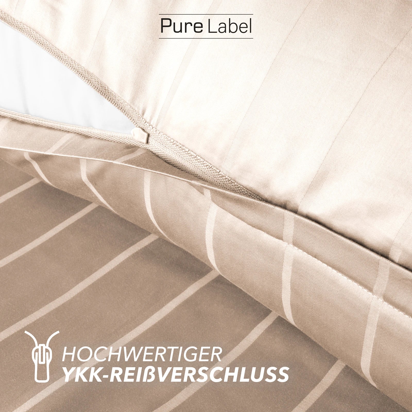Bettwäsche Mako Satin mit Streifen - Beige - 2x135x200 + 2x80x80cm