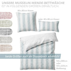 Musselin Bettwäsche  - Blau - Gestreift  2x155x220 40x80 cm