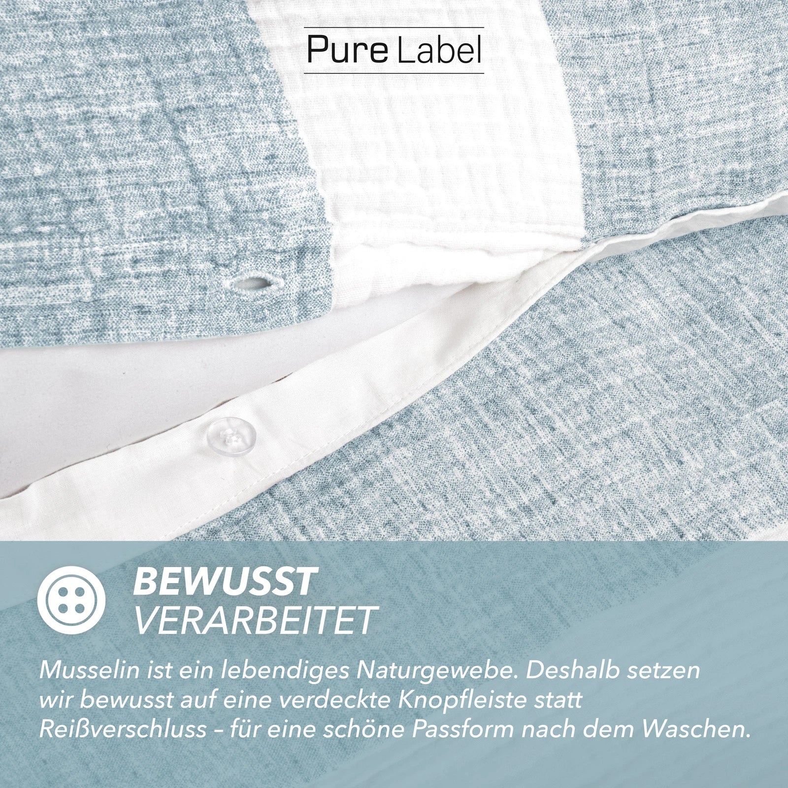 Musselin Bettwäsche  - Blau - Gestreift  155x220 40x80 cm