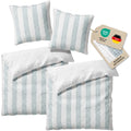 Musselin Bettwäsche  - Blau - Gestreift  2x155x220 80x80 cm