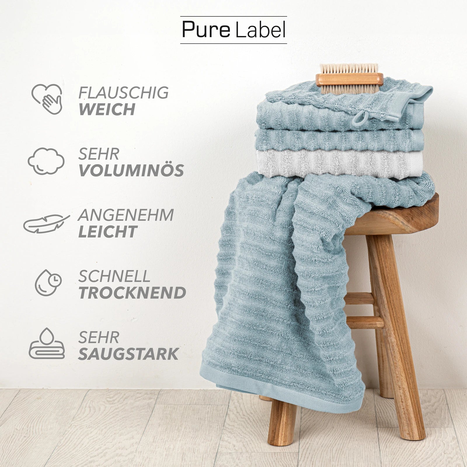 Duschtuch "Waves" - Anthrazit / 2x 70x140cm Pure Label