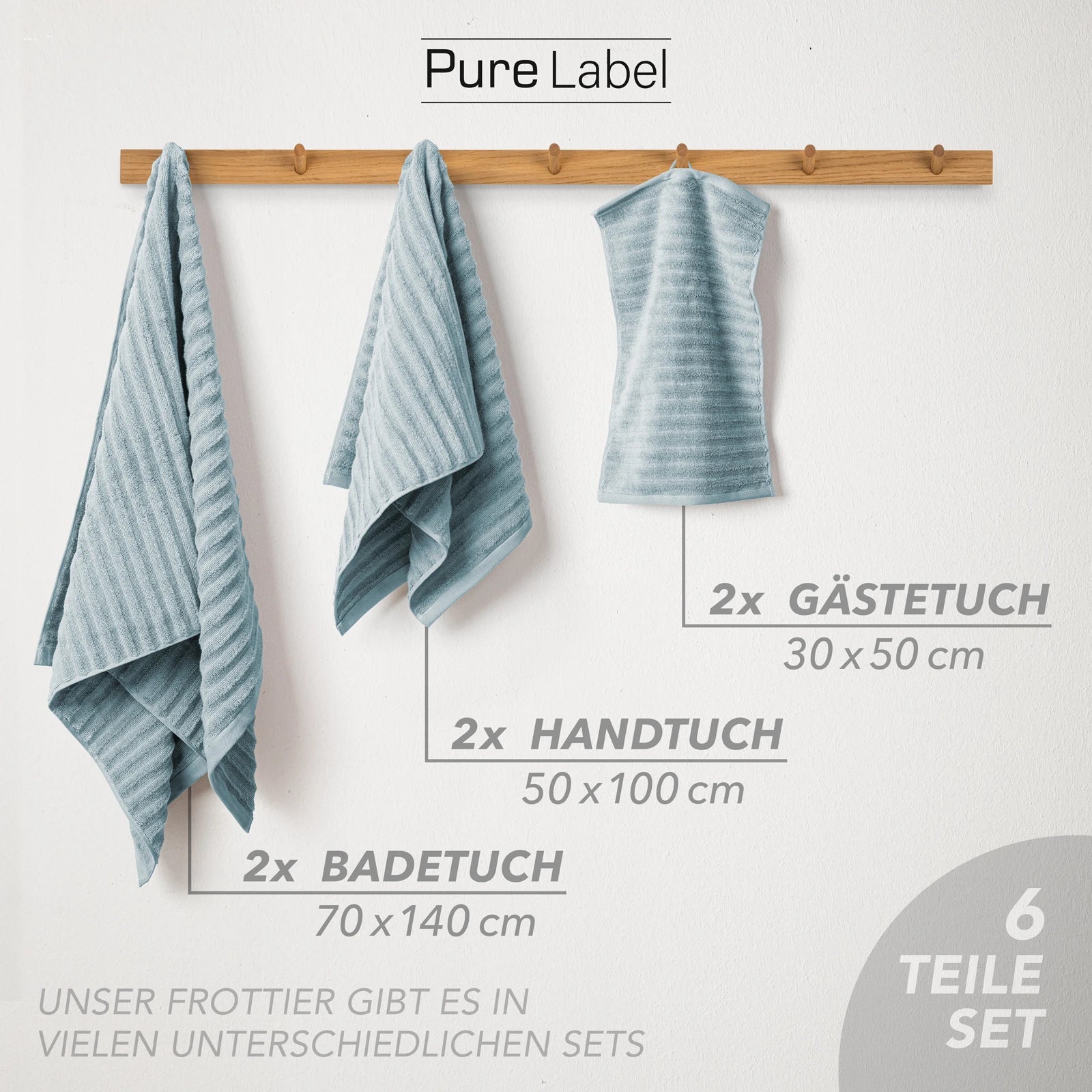 Handtuch Sets "Waves" - Anthrazit / 4x30x50 + 4x50x100 + 2x70x140 cm Pure Label