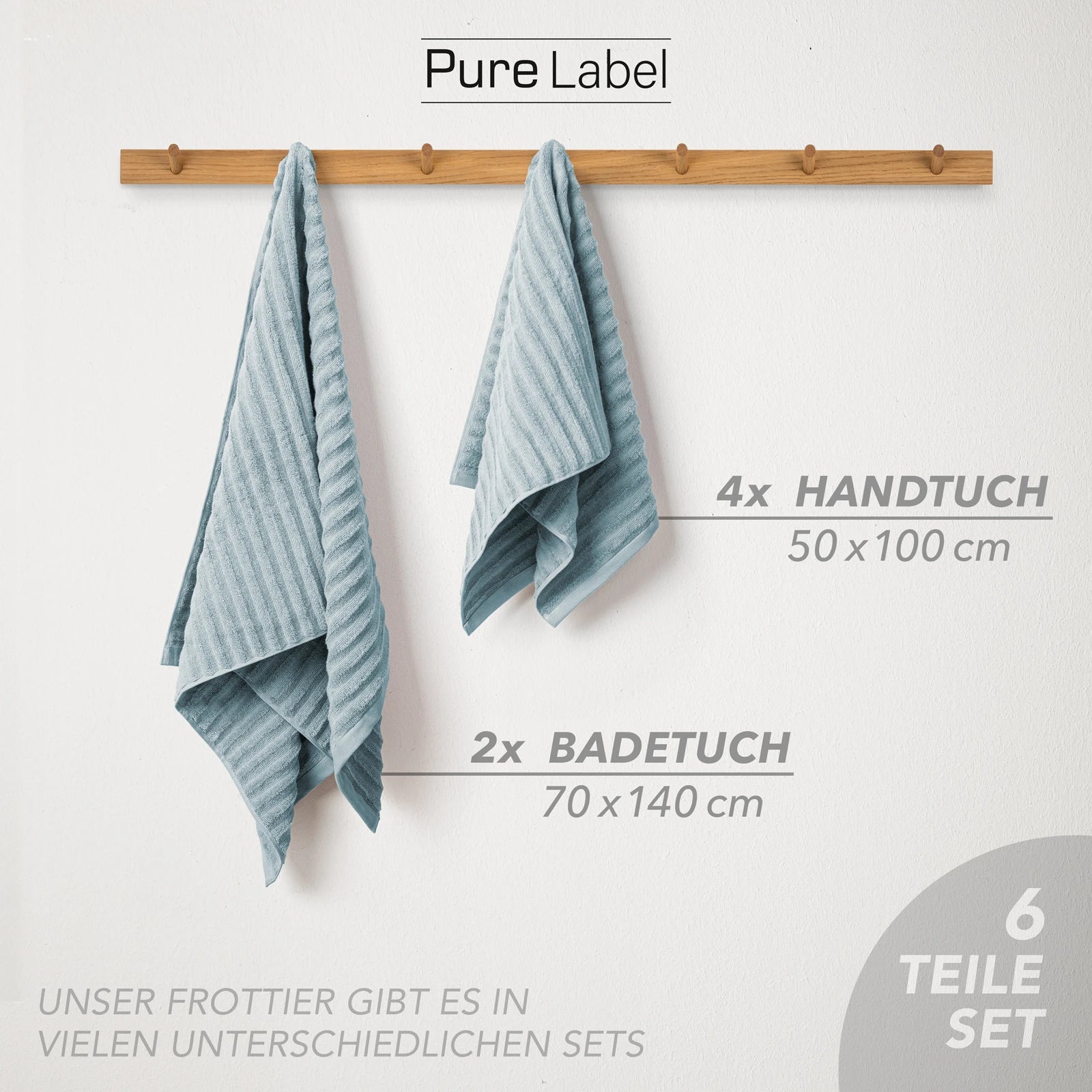 Handtuch Sets "Waves" - Anthrazit / 4x30x50 + 4x50x100 + 2x70x140 cm Pure Label