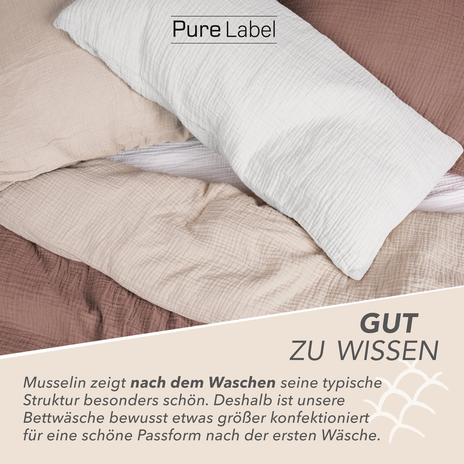 Musselin Bettwäsche Sets - Hellbraun - 2x155x220 + 2x40x80 cm