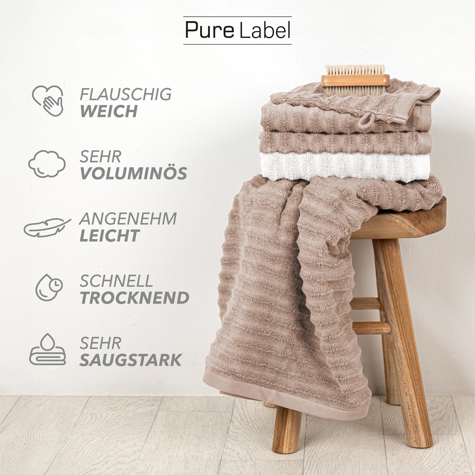 Handtuch Sets "Waves" - Anthrazit / 4x30x50 + 4x50x100 + 2x70x140 cm Pure Label
