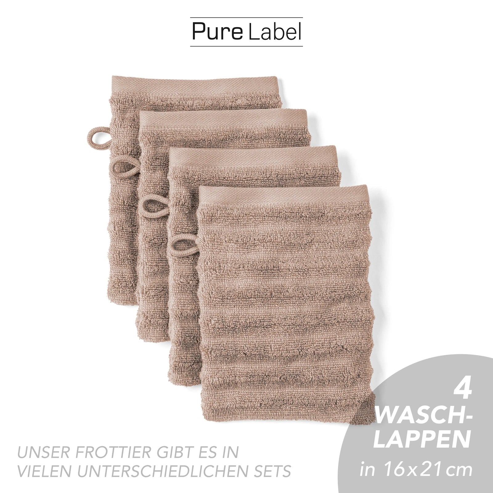 Waschlappen "Waves" - Anthrazit / 4x 16x21cm Pure Label