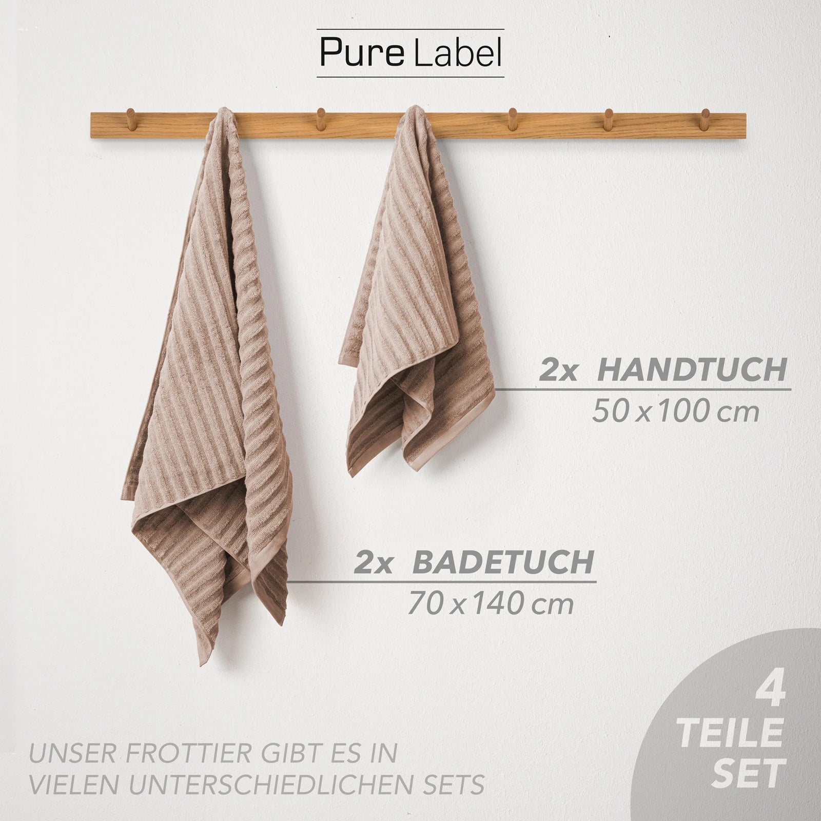 Handtuch Sets "Waves" - Anthrazit / 4x30x50 + 4x50x100 + 2x70x140 cm Pure Label