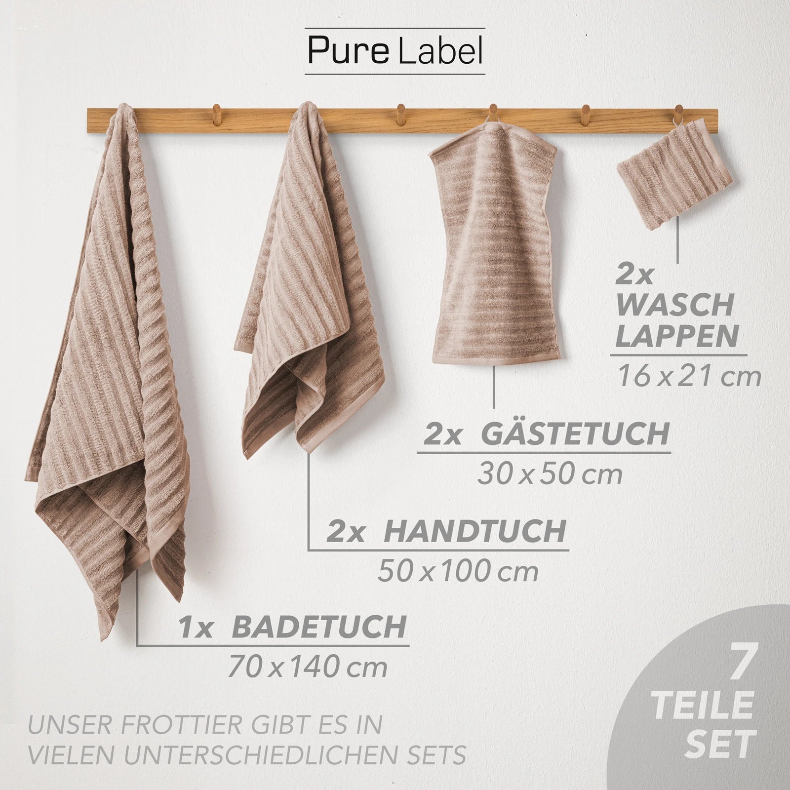 Handtuch Sets "Waves" - Anthrazit / 4x30x50 + 4x50x100 + 2x70x140 cm Pure Label