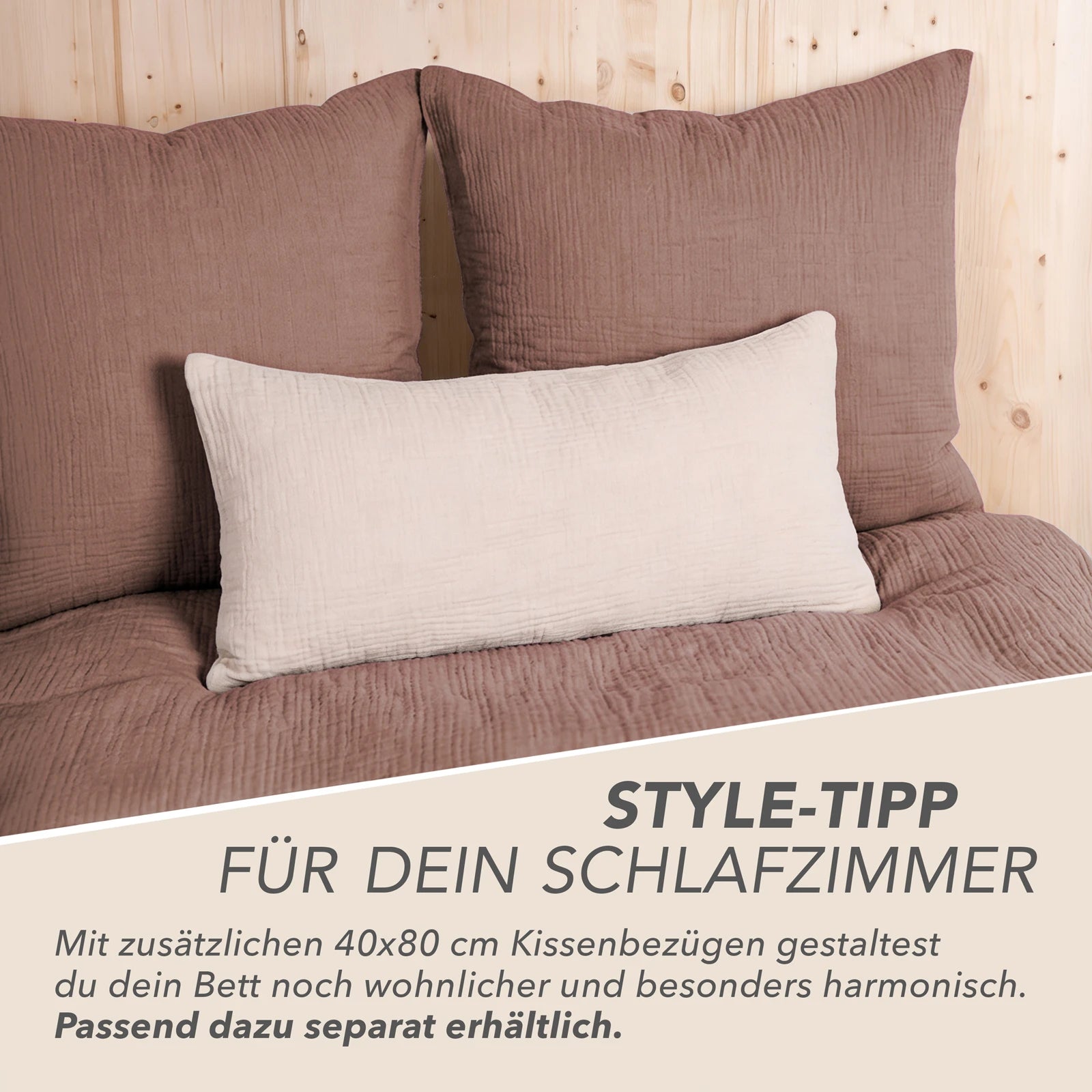 Musselin Bettwäsche Sets - Hellbraun - 2x155x220 + 2x40x80 cm