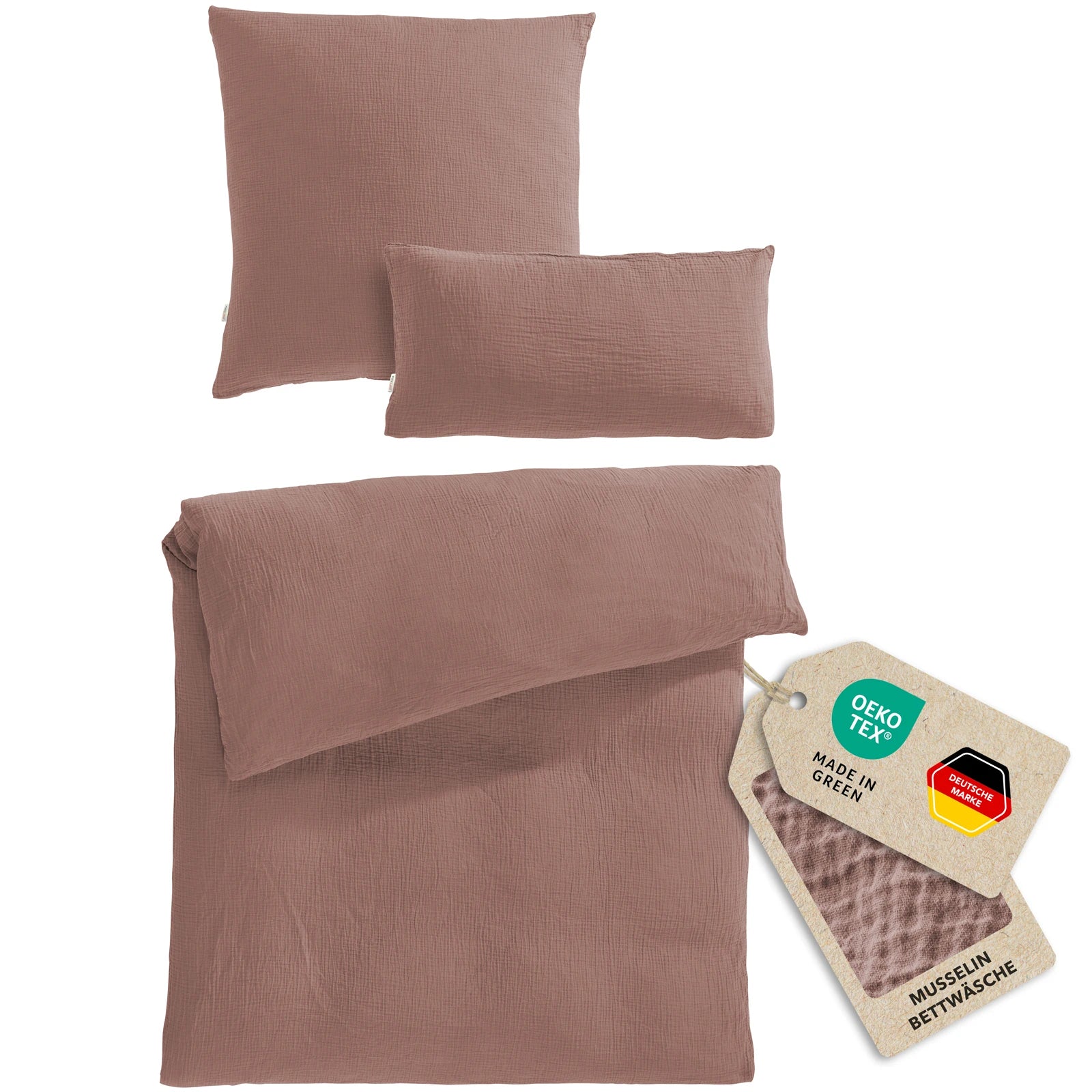 Musselin Bettwäsche Einzelbettwäsche - Hellbraun - 155x220 + 80x80 + 40x80 cm