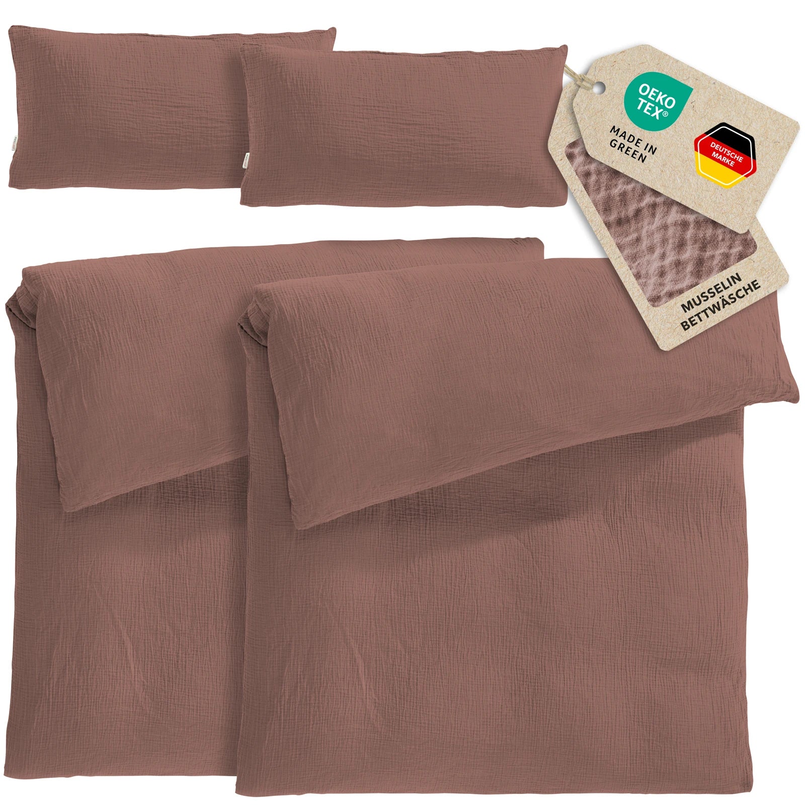 Musselin Bettwäsche Sets - Hellbraun - 2x155x220 + 2x40x80 cm