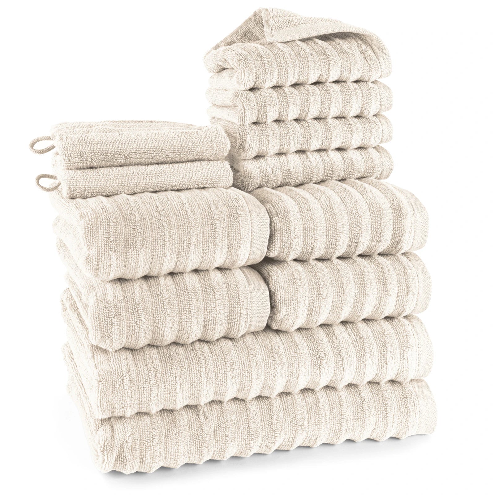 Handtuch Sets "Waves" - Creme / 2x16x21 + 4x30x50 + 4x50x100 + 2x70x140 cm Pure Label
