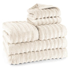 Handtuch Sets "Waves" - Creme / 2x30x50 + 2x50x100 + 2x70x140 cm Pure Label