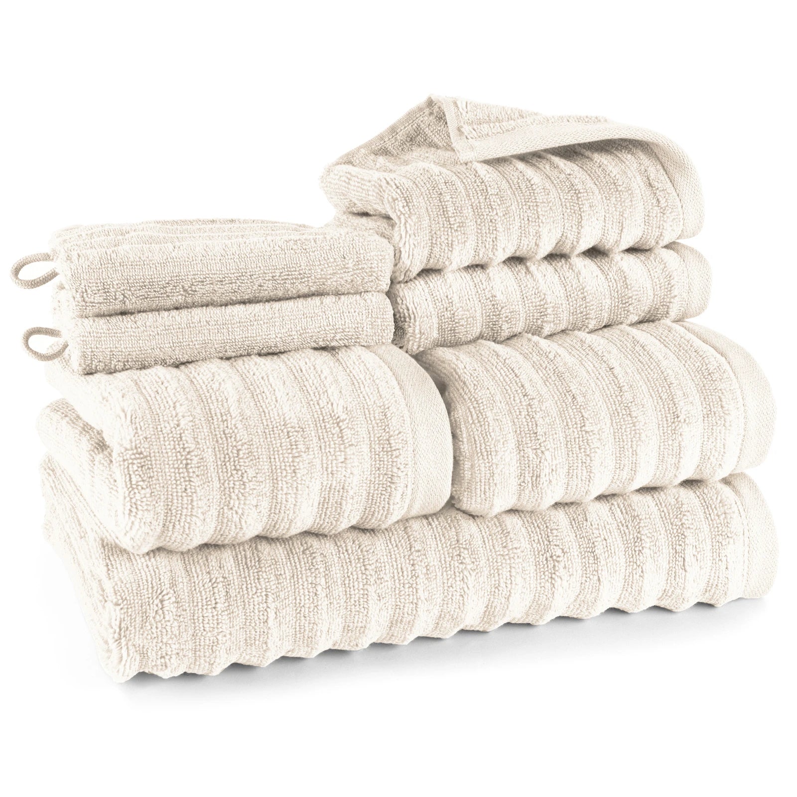 Handtuch Sets "Waves" - Creme / 2x16x21 + 2x30x50 + 2x50x100 + 70x140 cm Pure Label