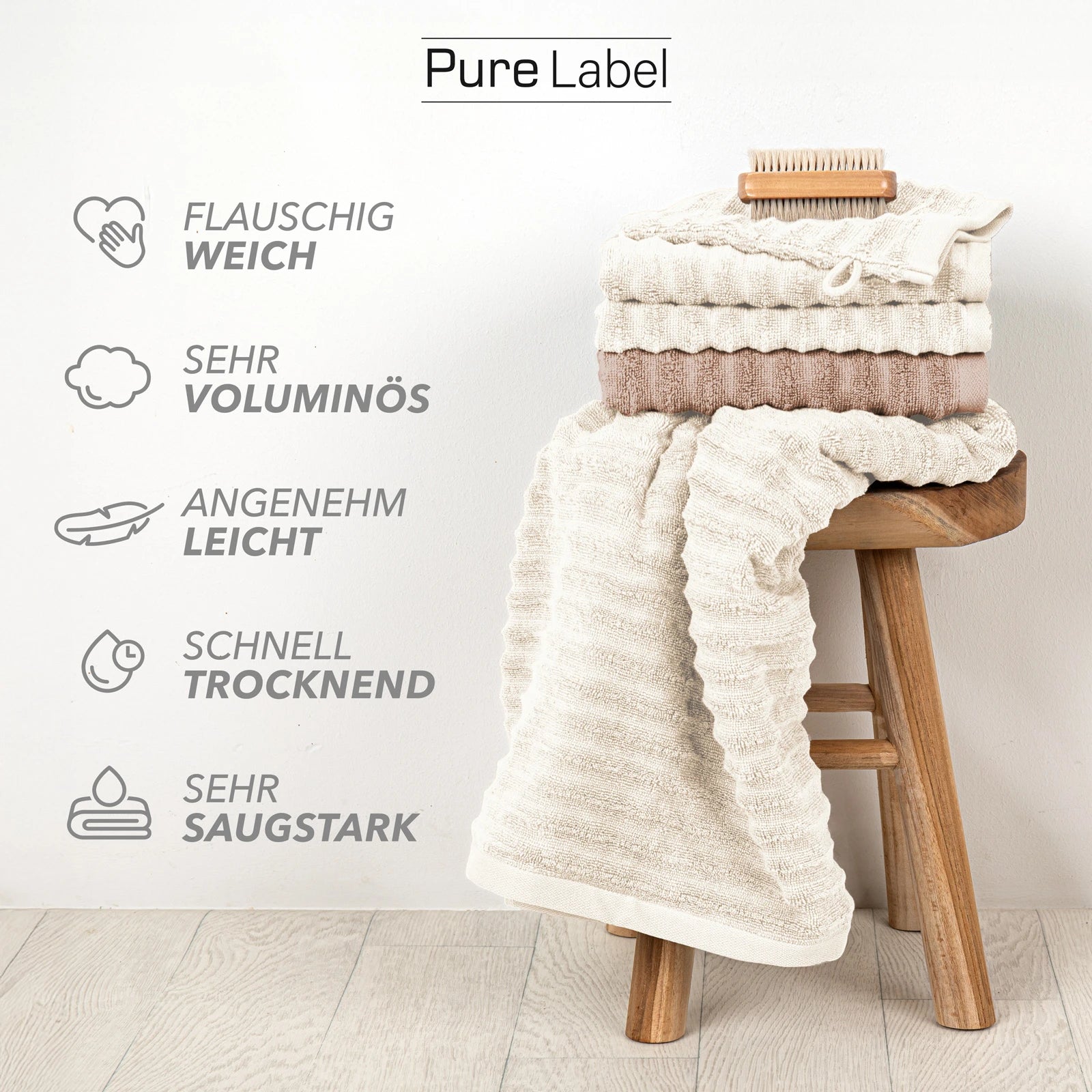 Handtuch Sets "Waves" - Anthrazit / 4x30x50 + 4x50x100 + 2x70x140 cm Pure Label