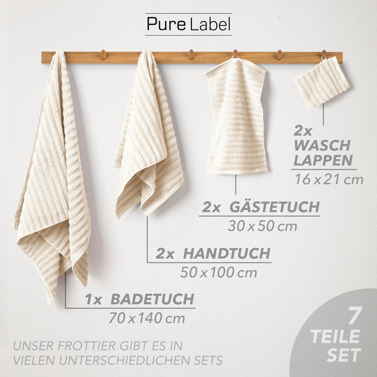 Handtuch Sets "Waves" - Anthrazit / 4x30x50 + 4x50x100 + 2x70x140 cm Pure Label