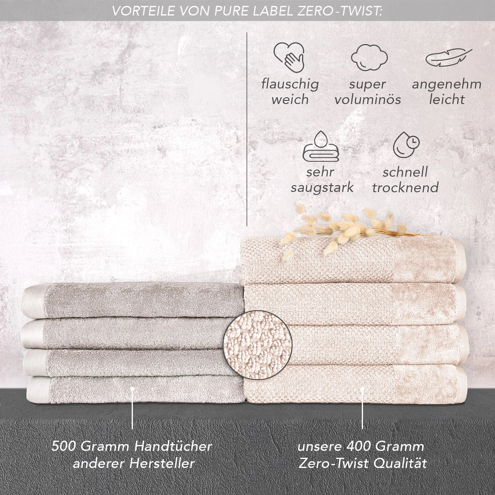 Handtuch Sets "Popcorn" - Anthrazit / 2x50x100 + 2x70x140 cm Pure Label
