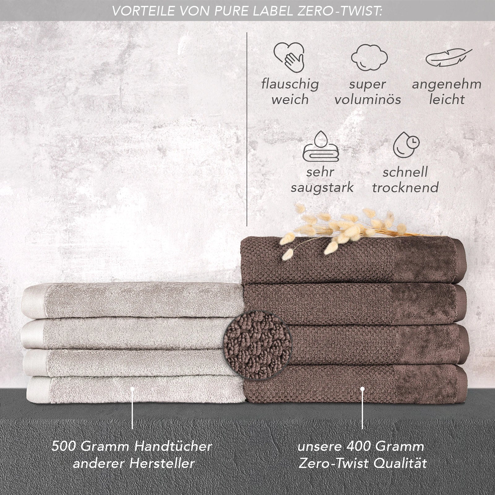 Handtuch Sets "Popcorn" - Anthrazit / 2x50x100 + 2x70x140 cm Pure Label