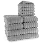 Handtuch Sets "Waves" - Dunkelgrau / 4x30x50 + 4x50x100 + 2x70x140 cm Pure Label