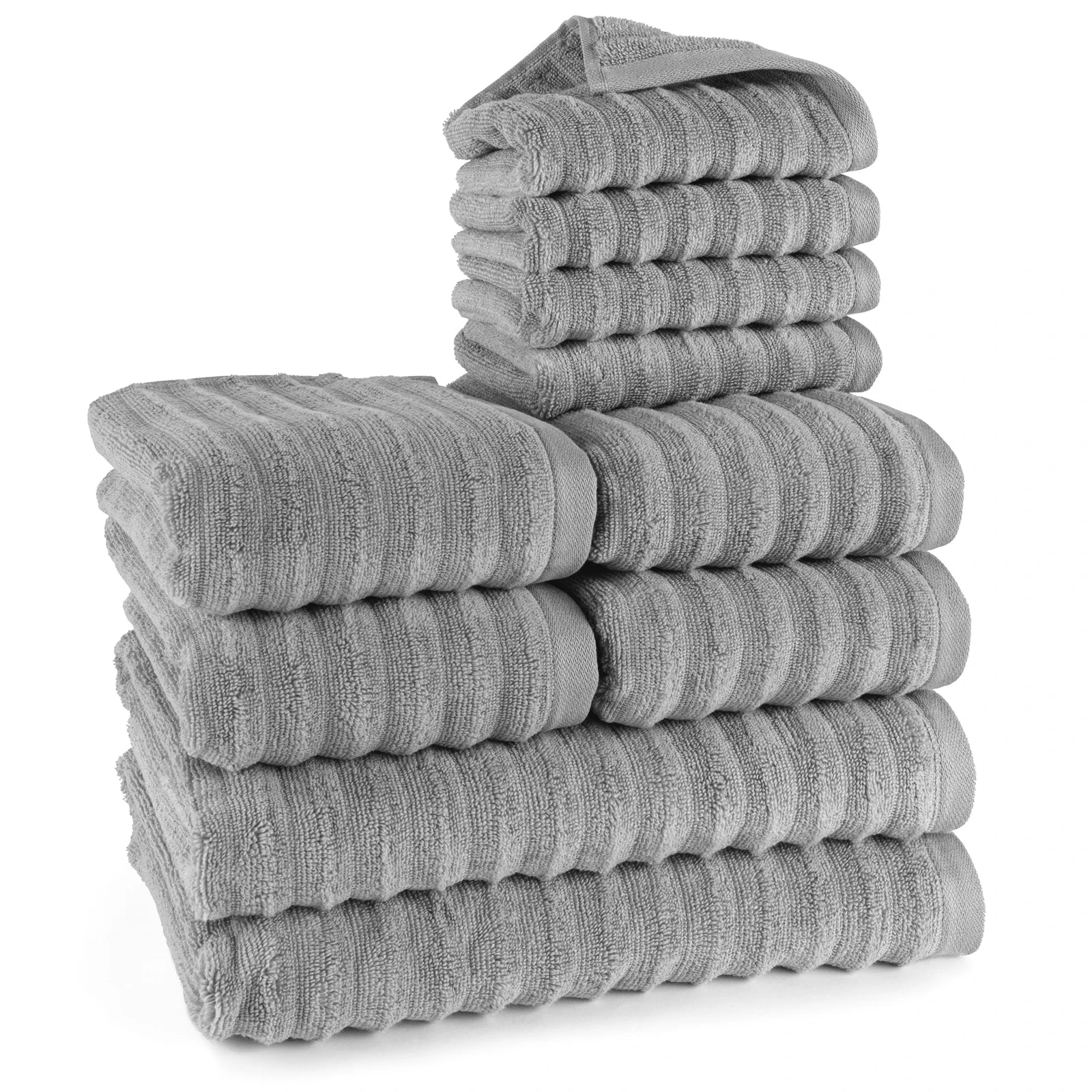 Handtuch Sets "Waves" - Dunkelgrau / 4x30x50 + 4x50x100 + 2x70x140 cm Pure Label