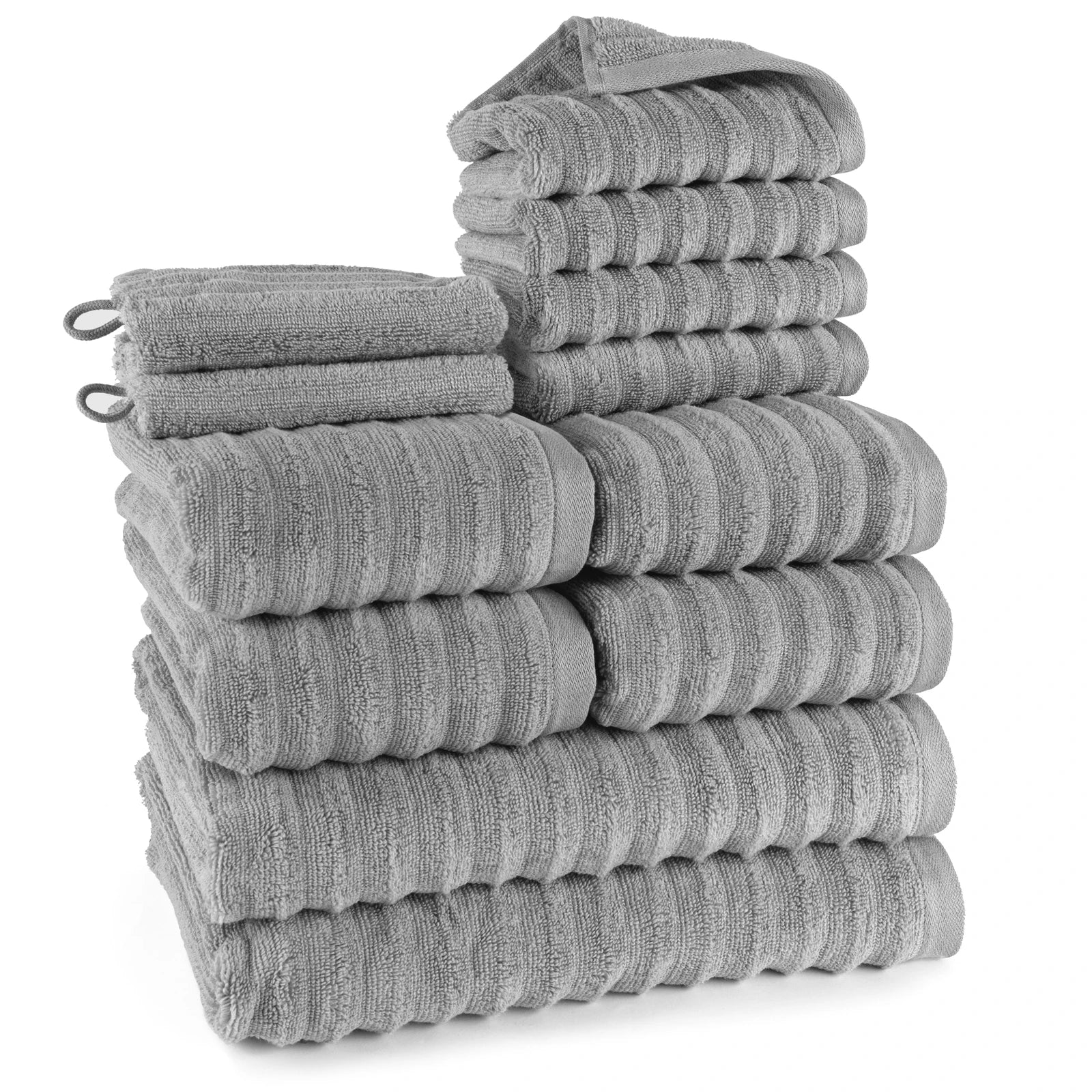 Handtuch Sets "Waves" - Dunkelgrau / 2x16x21 + 4x30x50 + 4x50x100 + 2x70x140 cm Pure Label