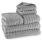 Handtuch Sets "Waves" - Dunkelgrau / 2x30x50 + 2x50x100 + 2x70x140 cm Pure Label
