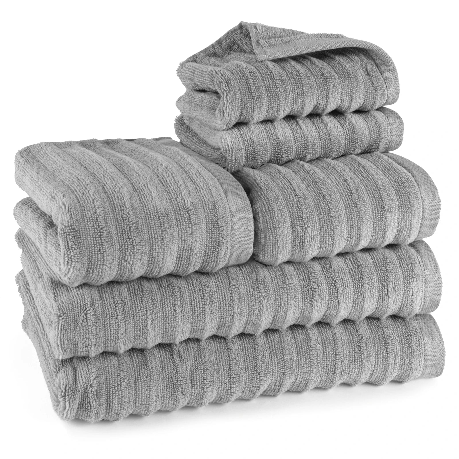 Handtuch Sets "Waves" - Dunkelgrau / 2x30x50 + 2x50x100 + 2x70x140 cm Pure Label