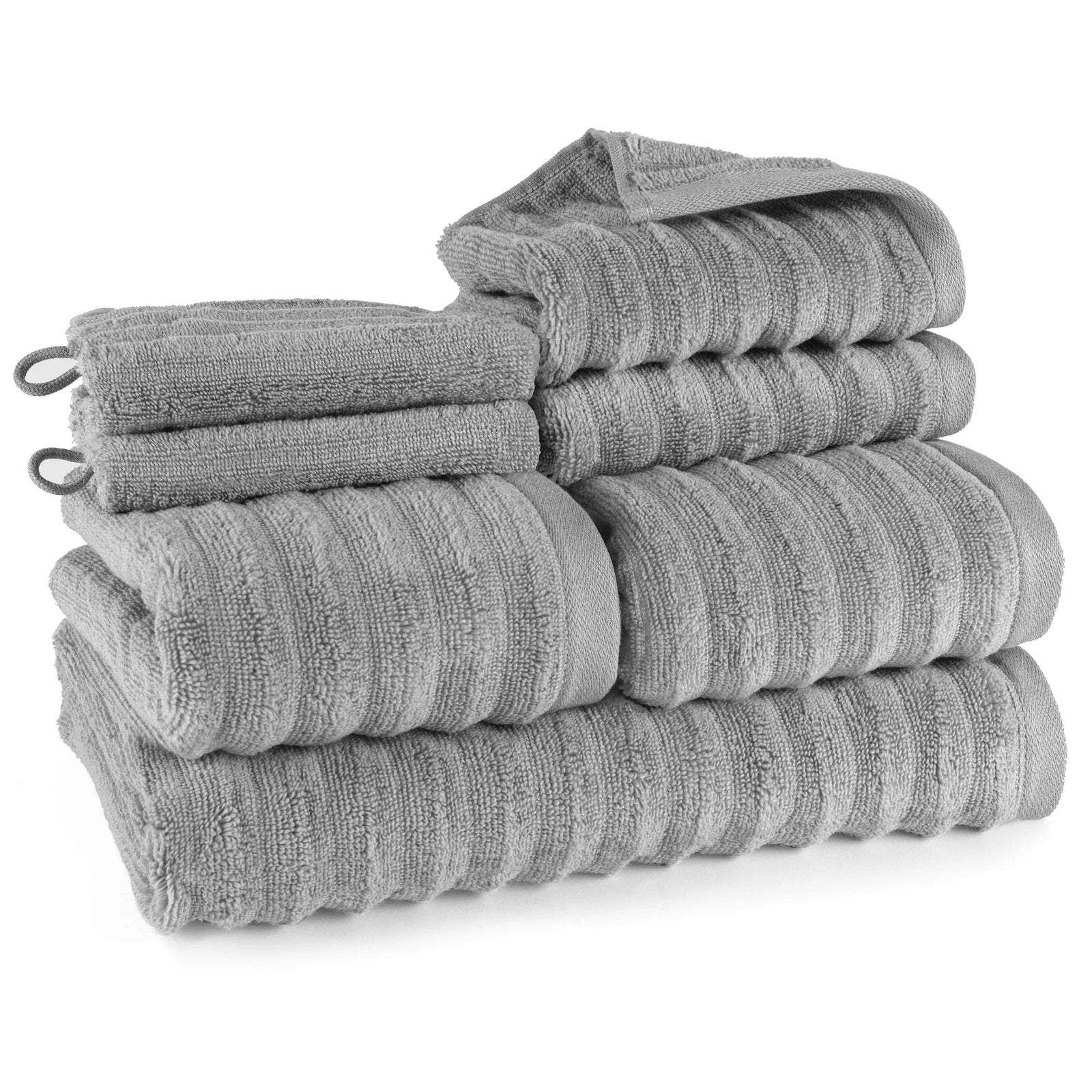 Handtuch Sets "Waves" - Dunkelgrau / 2x16x21 + 2x30x50 + 2x50x100 + 70x140 cm Pure Label